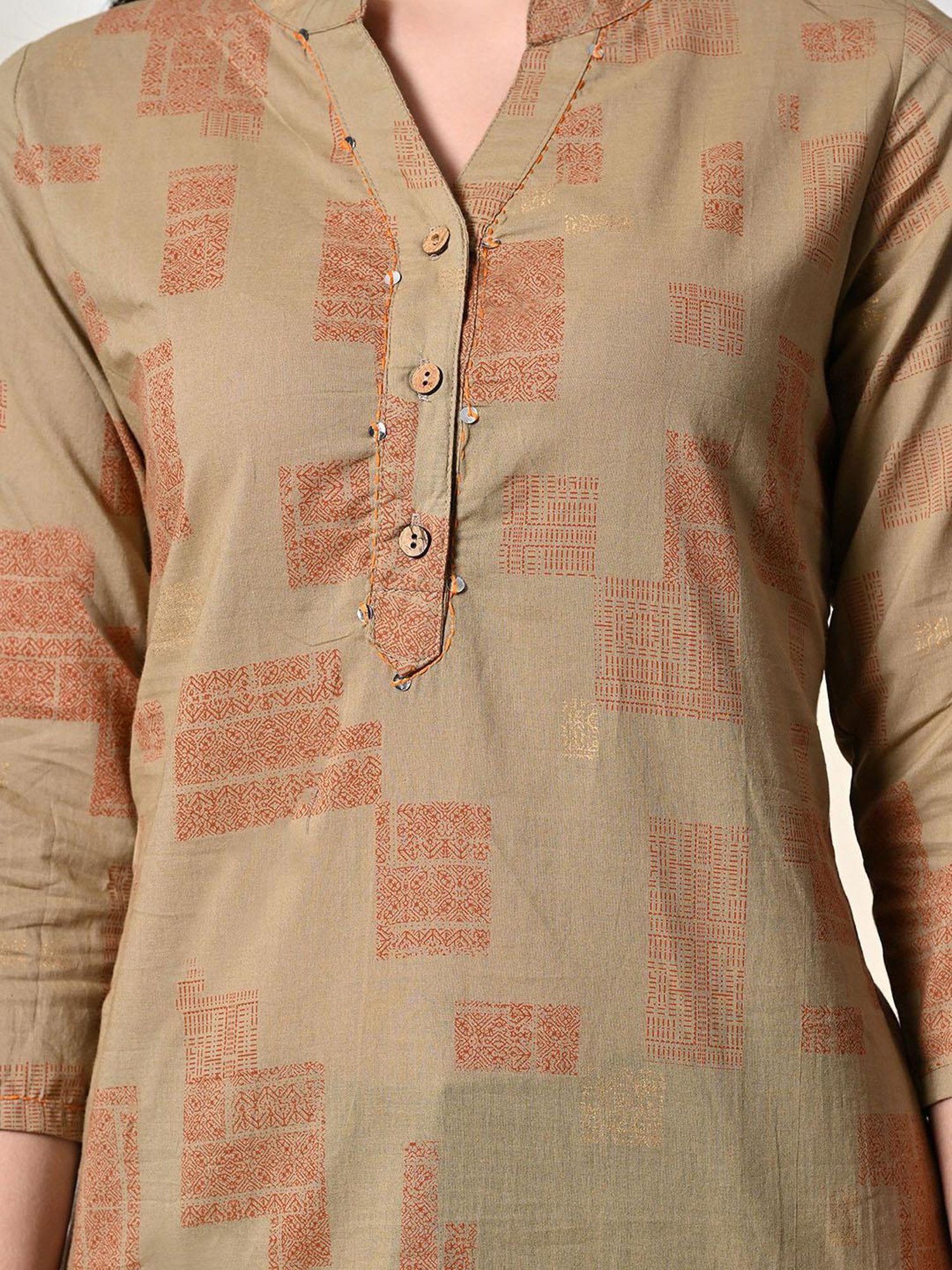 DECKEDUP Brown Cotton Printed Tunic