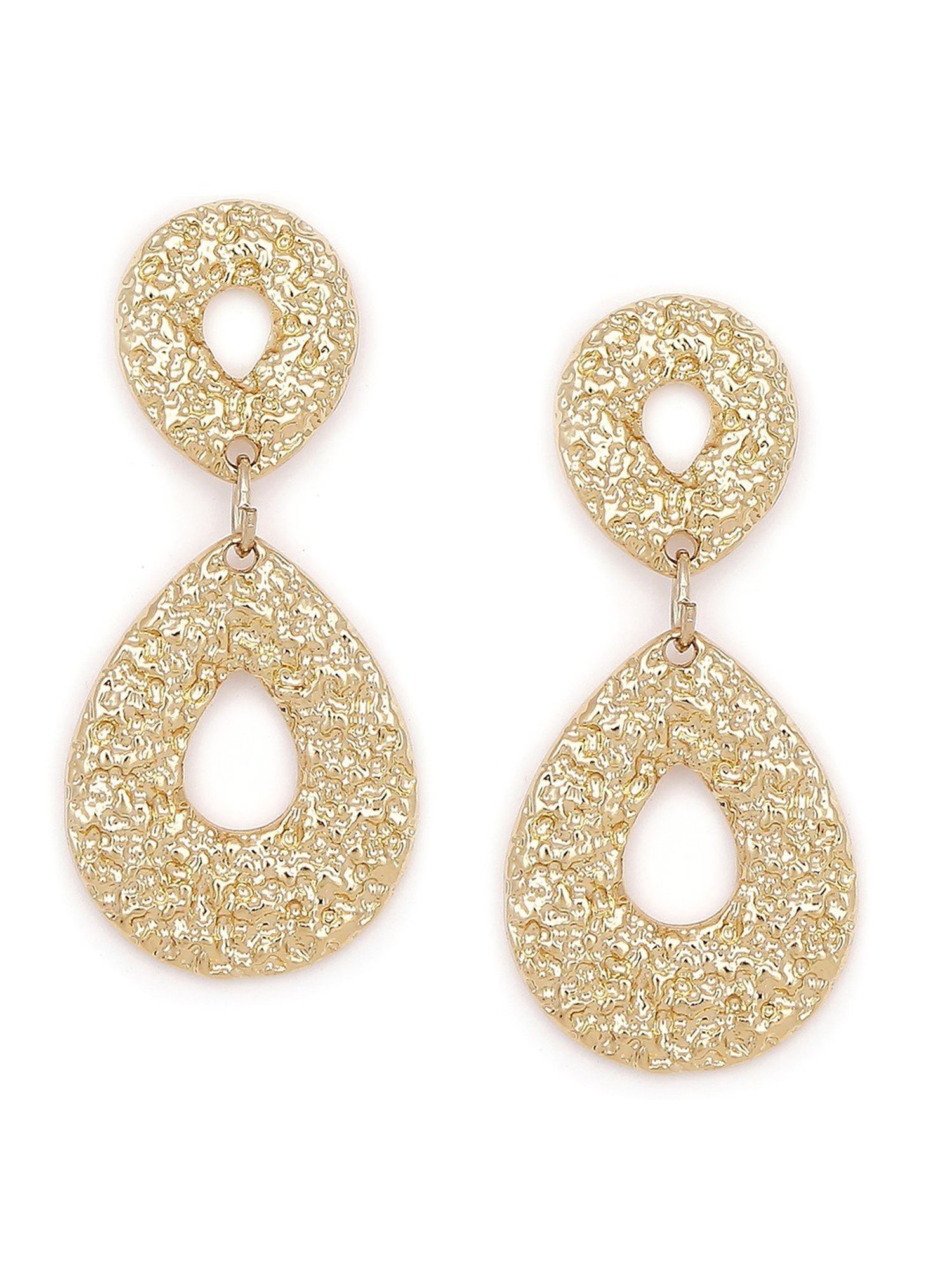 Lilly & Sparkle Gold-Toned Drop-Shaped Textured Dangler Earrings
