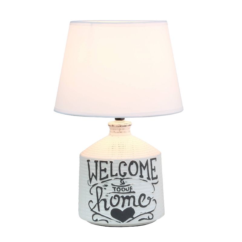 Welcome Home Rustic Ceramic Foyer Entryway Accent Table Lamp with Fabric Shade White - Simple Designs