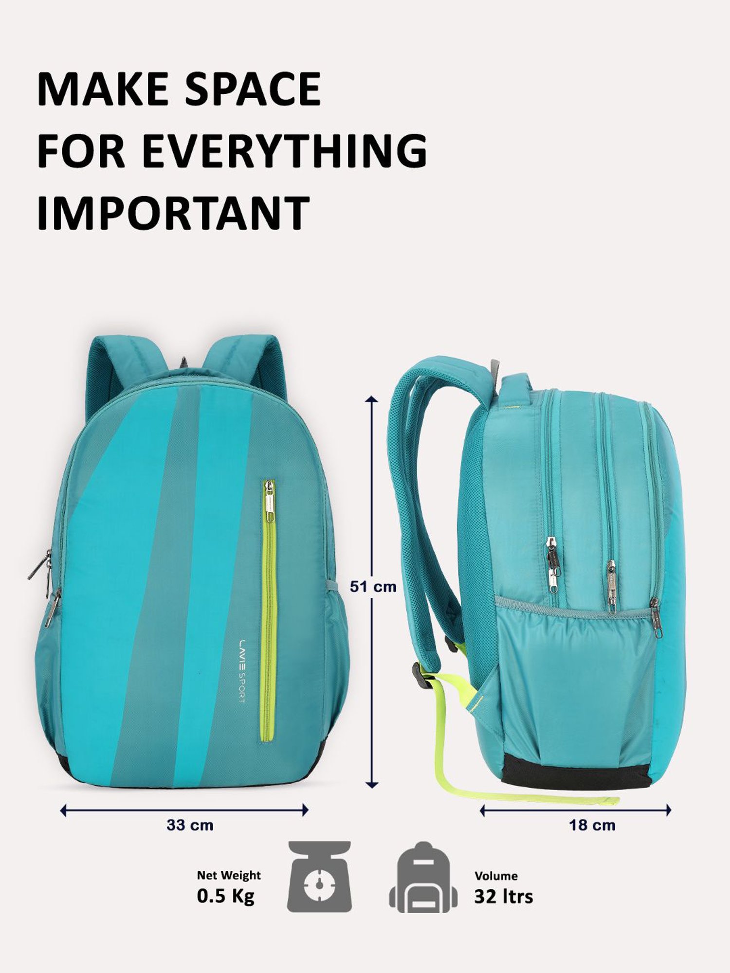 Lavie Sport Zolt 32L Laptop Backpack For Men & Women (Teal)
