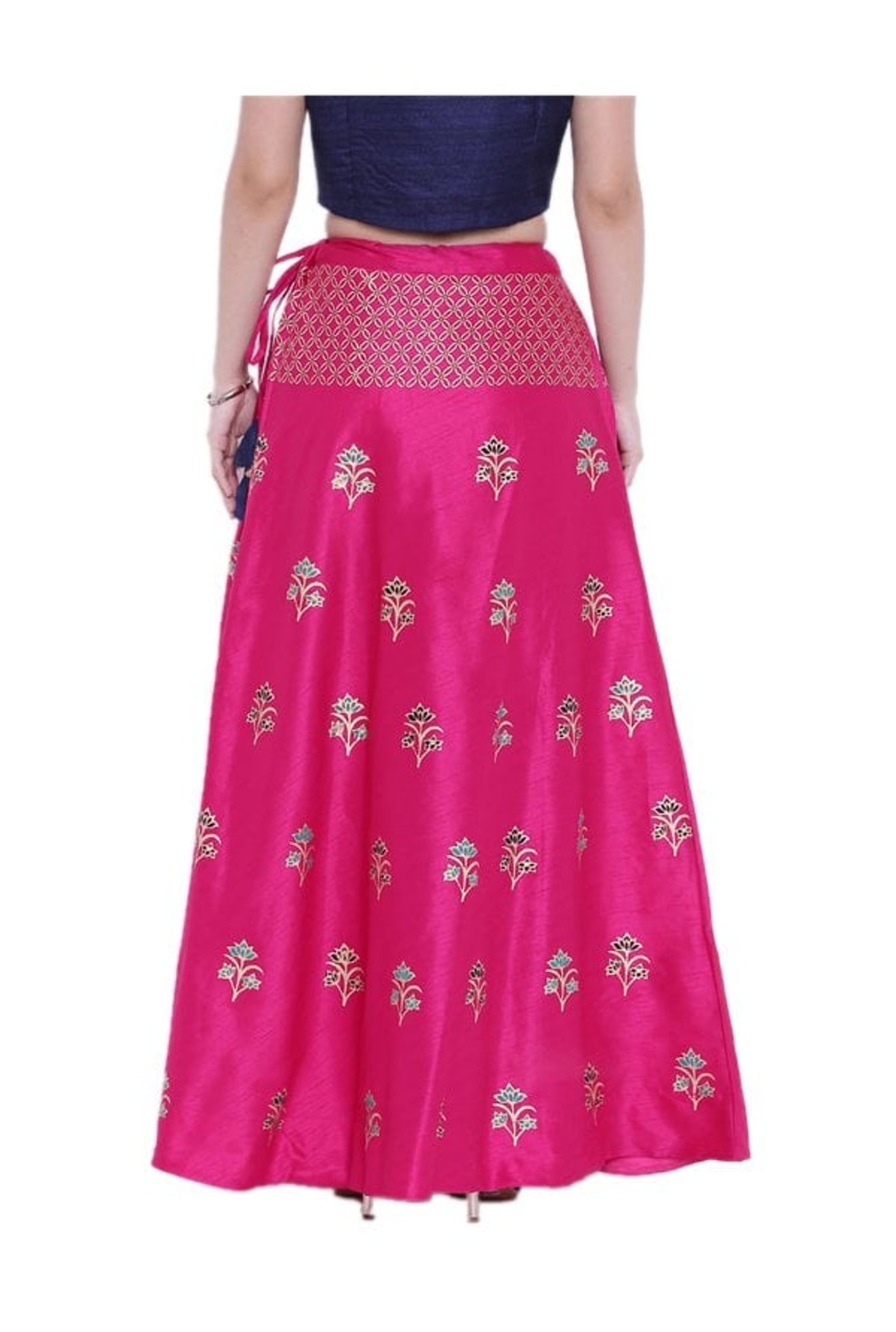 Studio Rasa Pink Printed Poly Silk Skirt