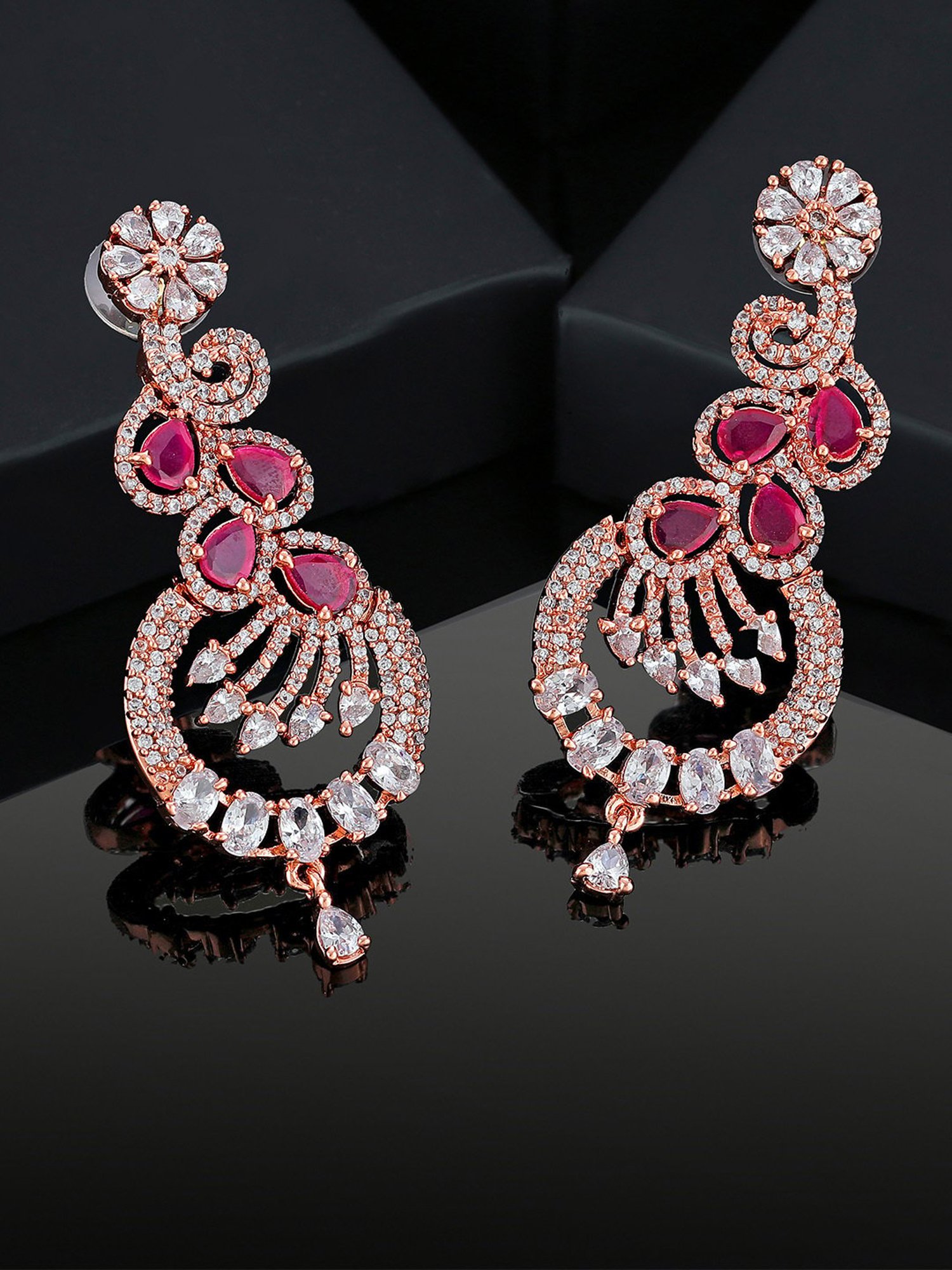 Estele Rose Gold-Plated CZ Sparkling Dangler Earrings