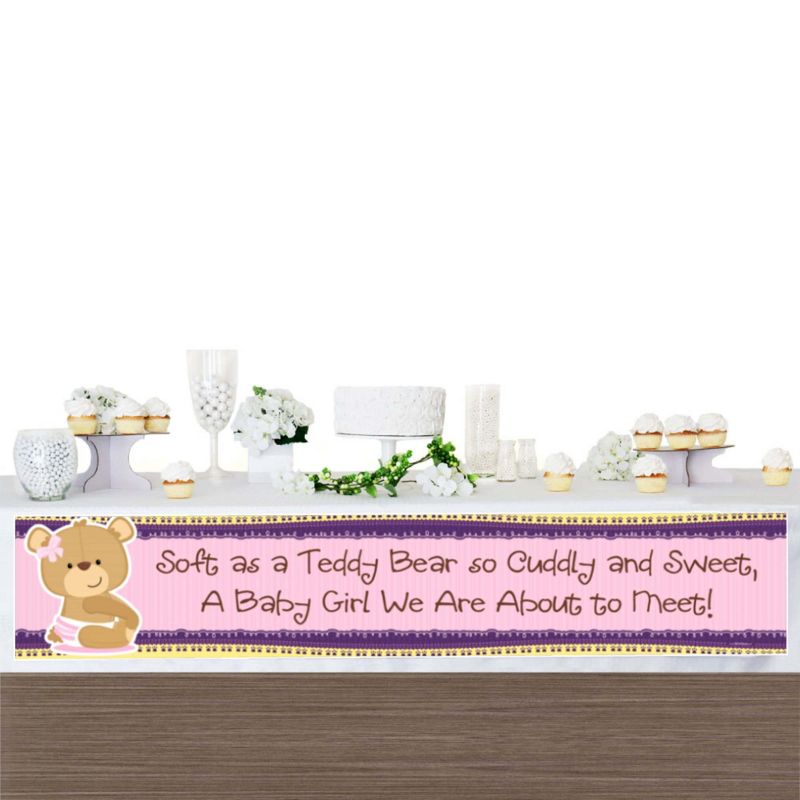 Big Dot of Happiness Girl Baby Teddy Bear - Baby Shower Decorations Party Banner