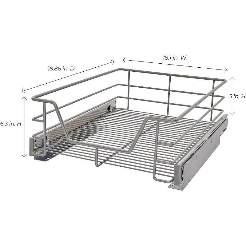 ClosetMaid 3210000 14.5 Inch Wide Kitchen and Bathroom Bottom Single Tier Cabinet Pull Out Basket Organizer, Steel Platinum