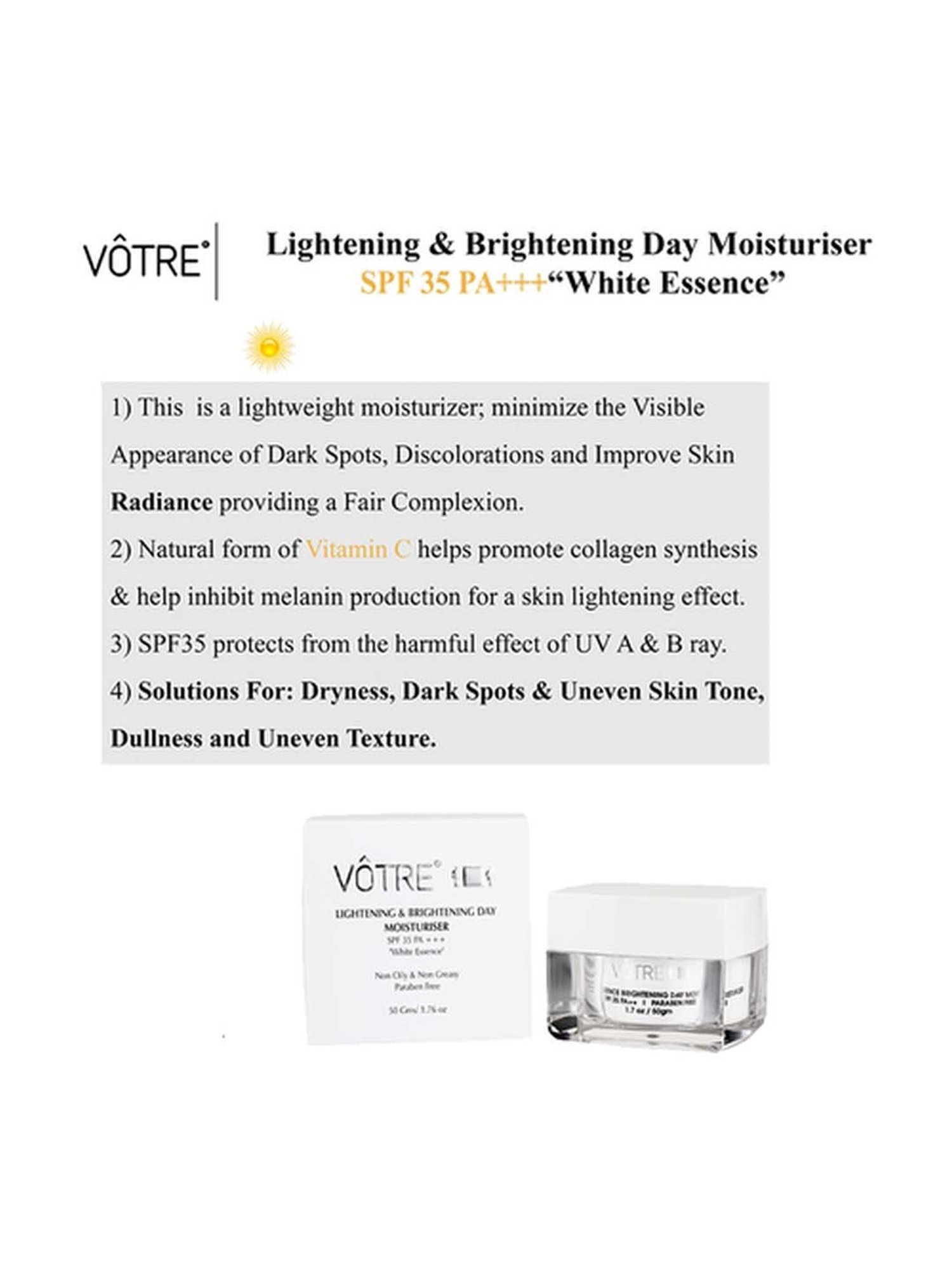 Votre Lightening & Brightening Day Moisturiser SPF 35 PA++ White Essence - 50 gm