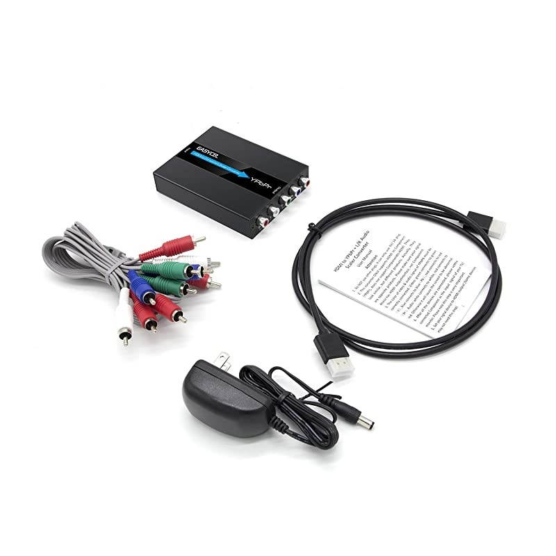 HDMI to Component Converter with HDMI and Component Cables, 1080P Aluminum HDMI to RGB Converter, HDMI to YPbPr 5RCA Converter with Scaler Function