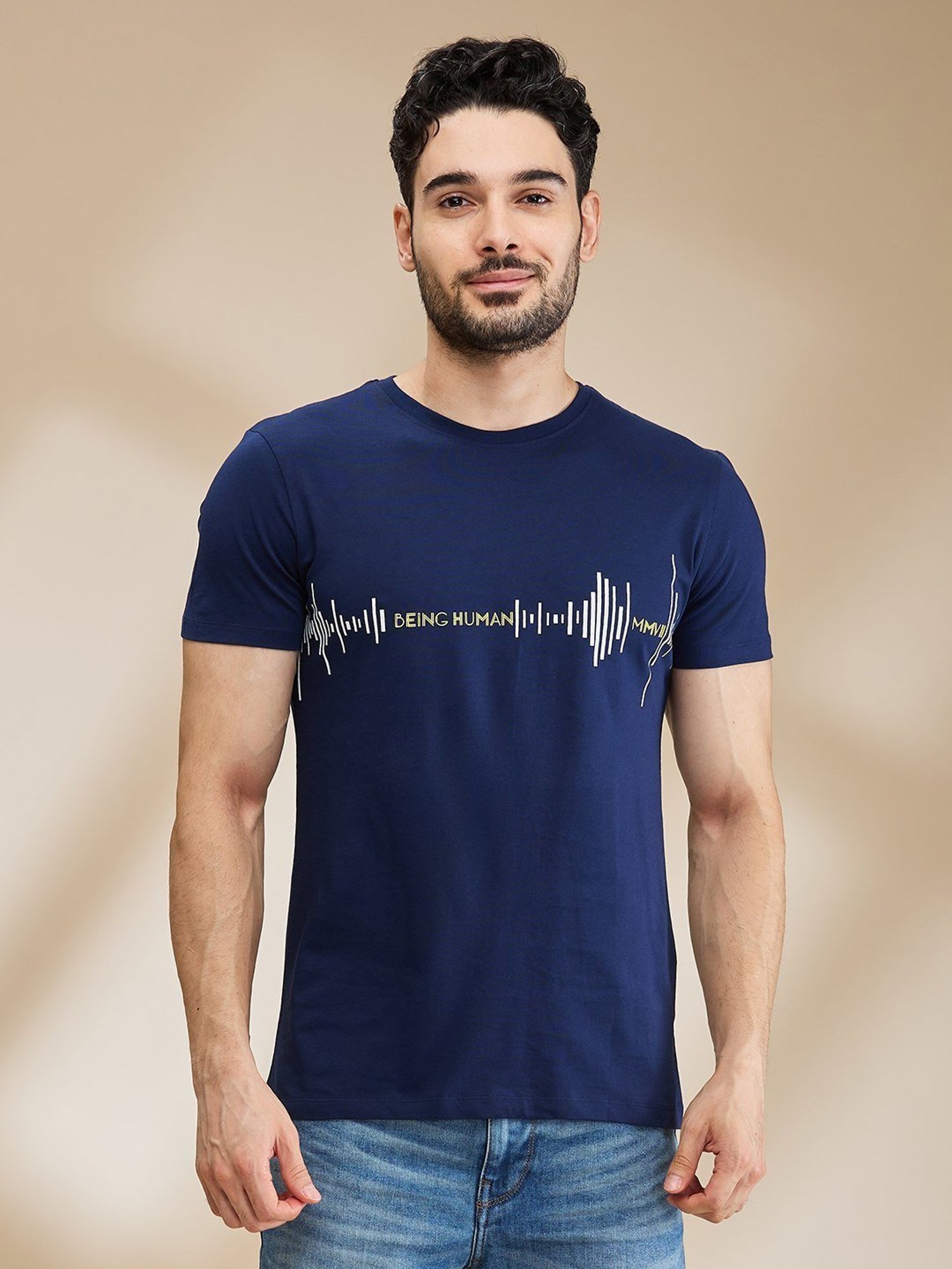 Being Human Navy Regular Fit Printed T-Shirt