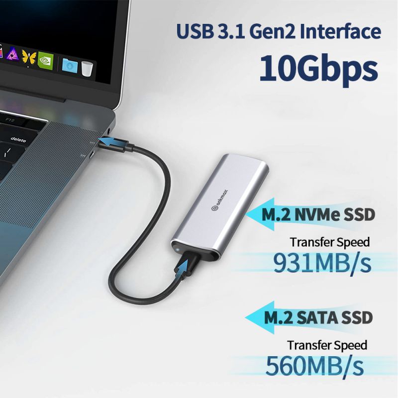 M.2 NVMe+SATA SSD Enclosure Adapter, USB C 3.1 Gen 2 10Gbps NVMe PCIe/SATA (NGFF) M-Key(B+M Key), ANKMAX UC312M2 Support UASP Trim for SSD, Tool-Free Aluminum Solid State Drive External Enclosure