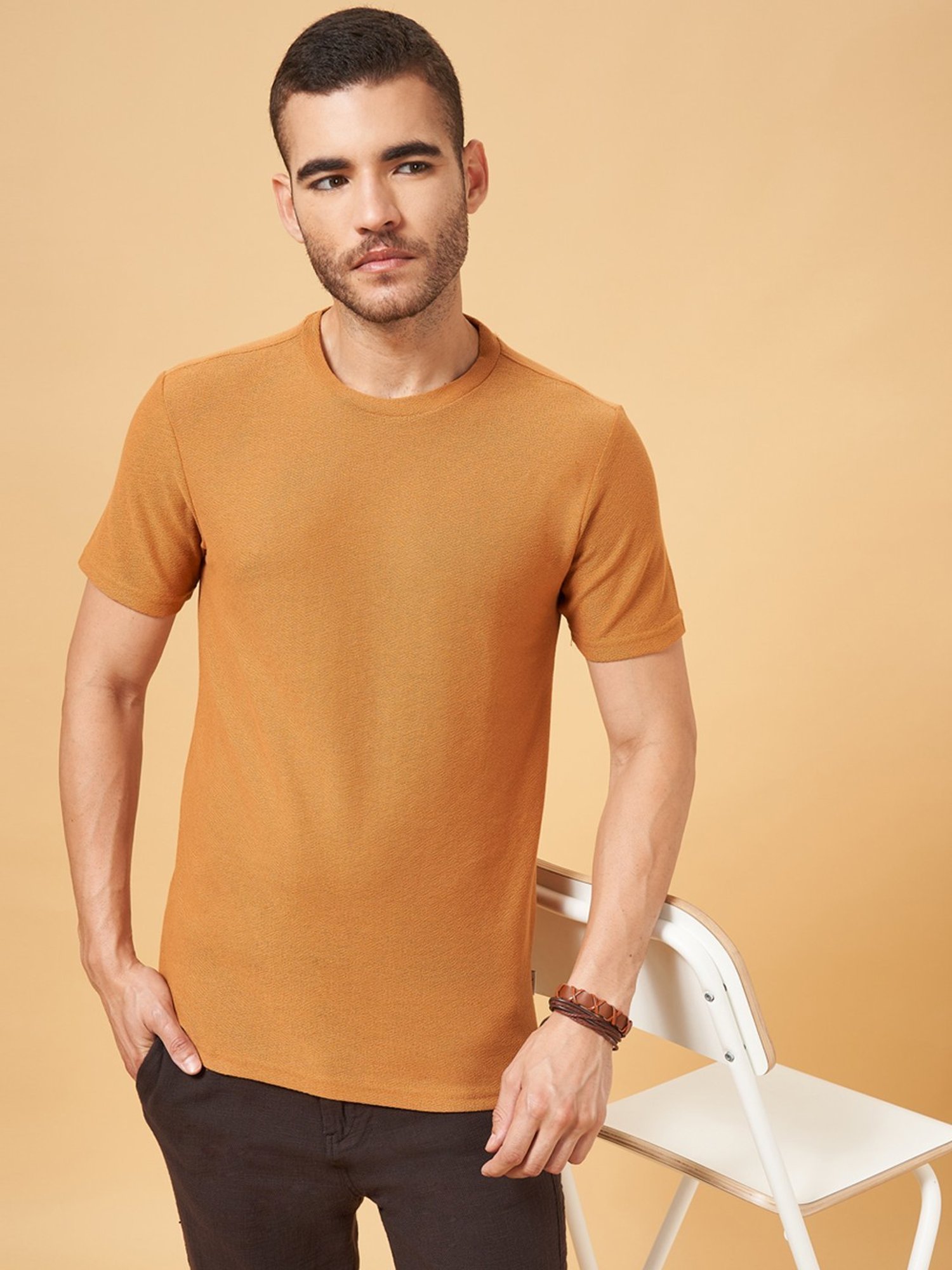 7 Alt by Pantaloons Ochre Relaxed Fit T-Shirt