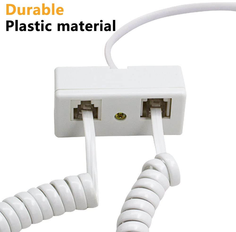 Two Way Telephone Splitters,  Male to 2 Female Converter Cable RJ11 6P4C Telephone Wall Adaptor and Separator for Landline (White, 2 Pack)