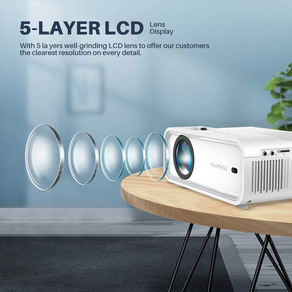 VIVIMAGE Explore 2 Mini WiFi Projector, 4500 Lux 1080P Supported Projector, 40,000 Hours Lamp Life with Synchronize Smartphone Screen, Compatible with TV Stick, HDMI, TV Box, PS4, Include Tripod