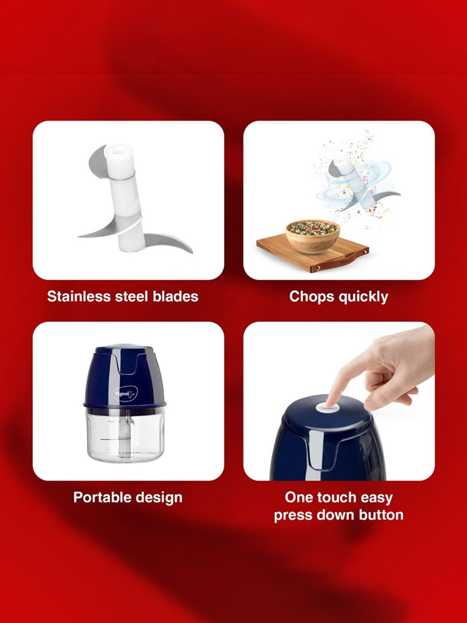 Pigeon Electric Chopper 30W, 250 ml with 3 Stainless Steel Blades (Blue)