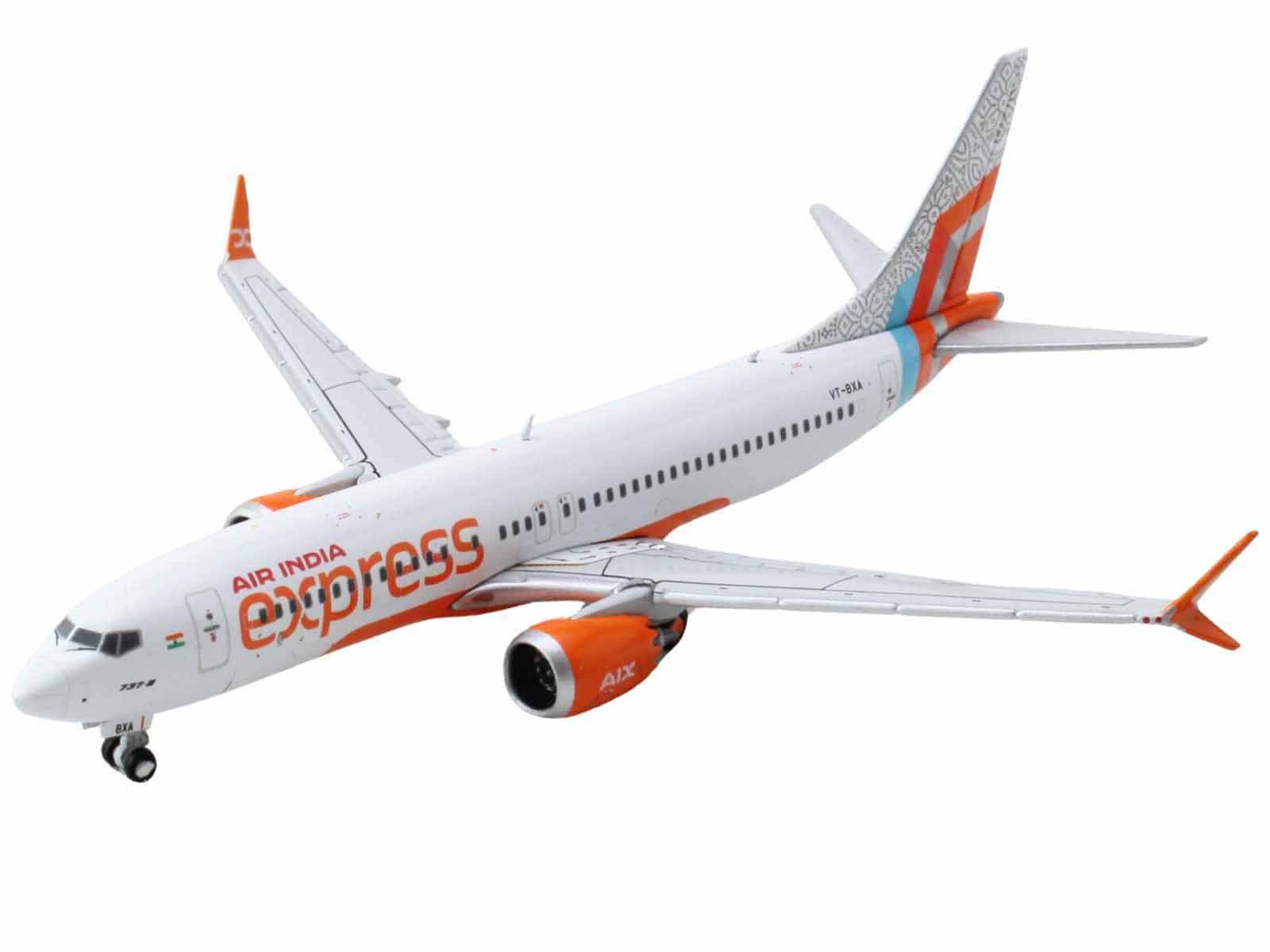 Boeing 737 MAX 8 Commercial Aircraft "Air India Express" (VT-BXA) White with Tail Graphics 1/400 Diecast Model Airplane by GeminiJets