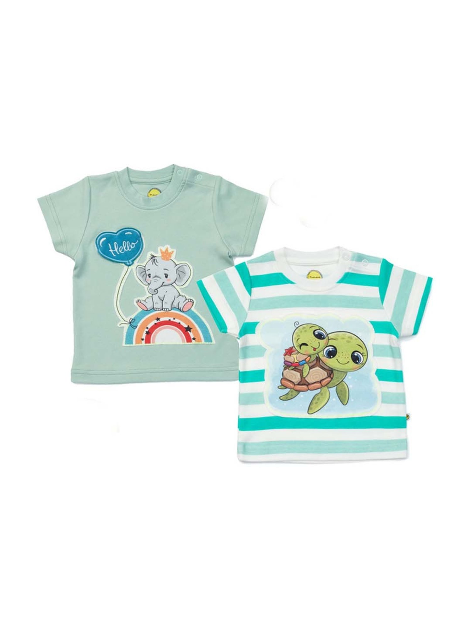 Pranava Kids Green & White Printed T-Shirt (Pack of 2)