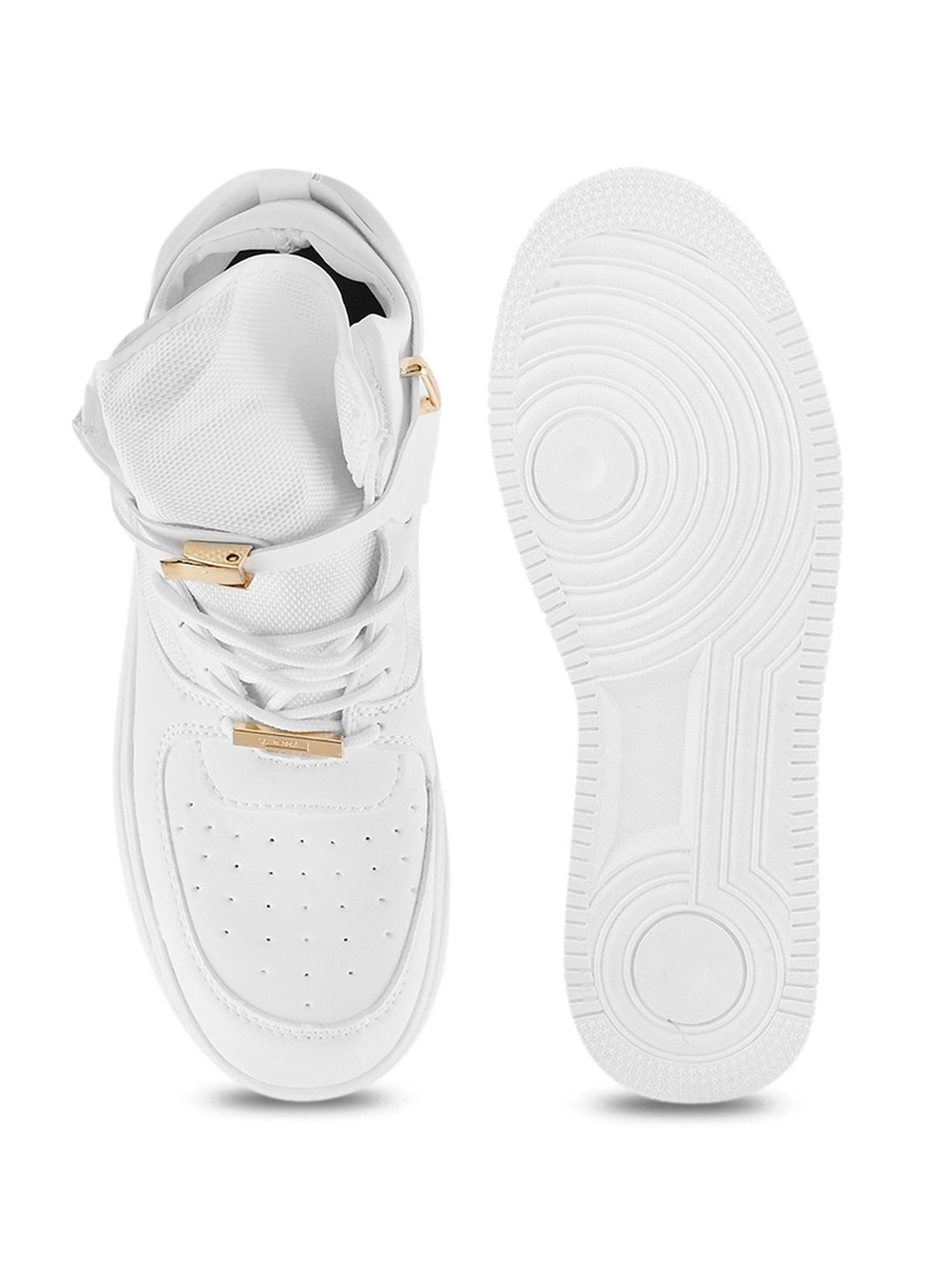 The White Pole Men's White Ankle High Sneakers