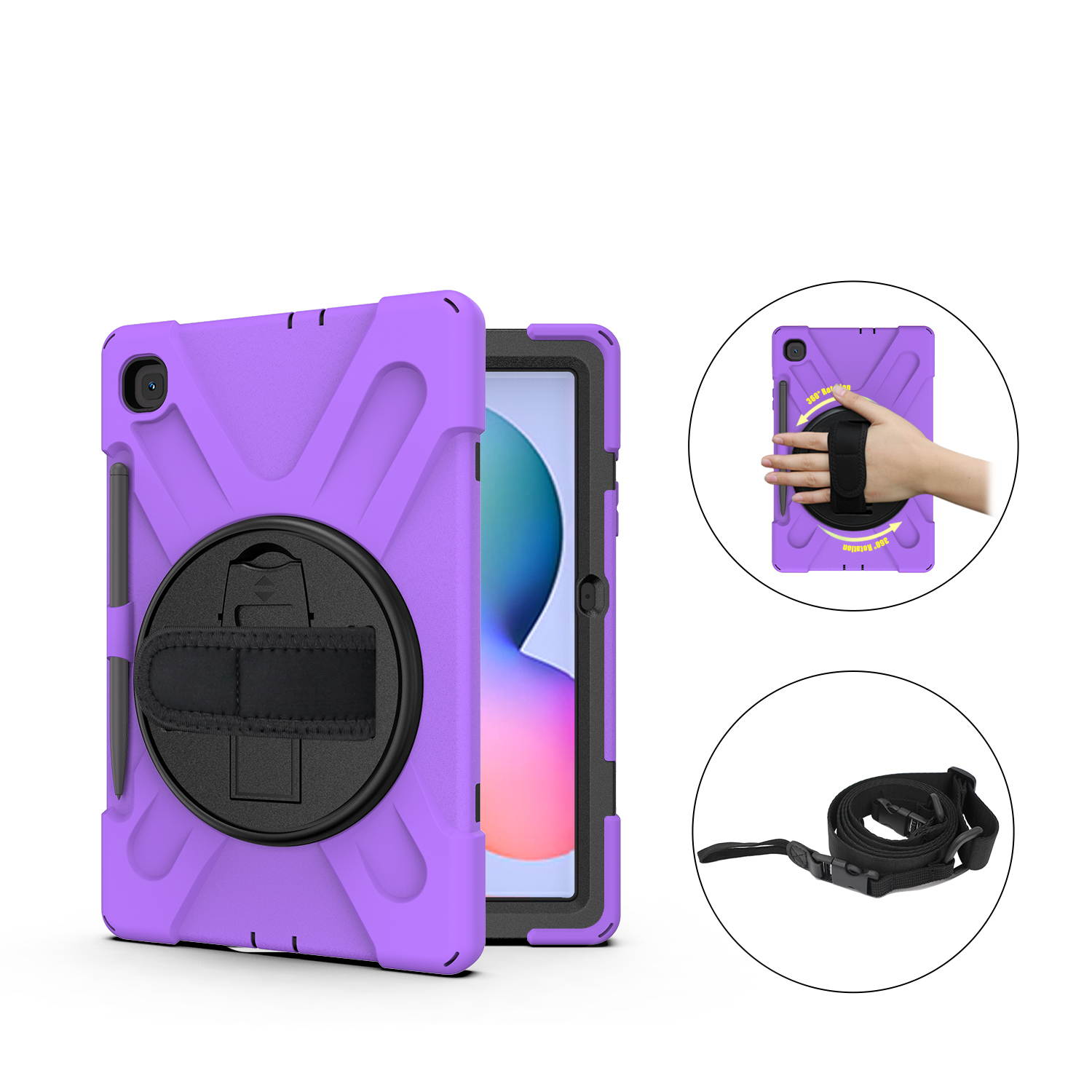 Galaxy Tab S6 LITE 10.4 P610 Case Cover, Heavy Duty Shield, Kickstand, Handstrap, Carrying Shoulderstrap Sling For Samsung Galaxy Tab S6 Lite 10.4 P610 [Purple]