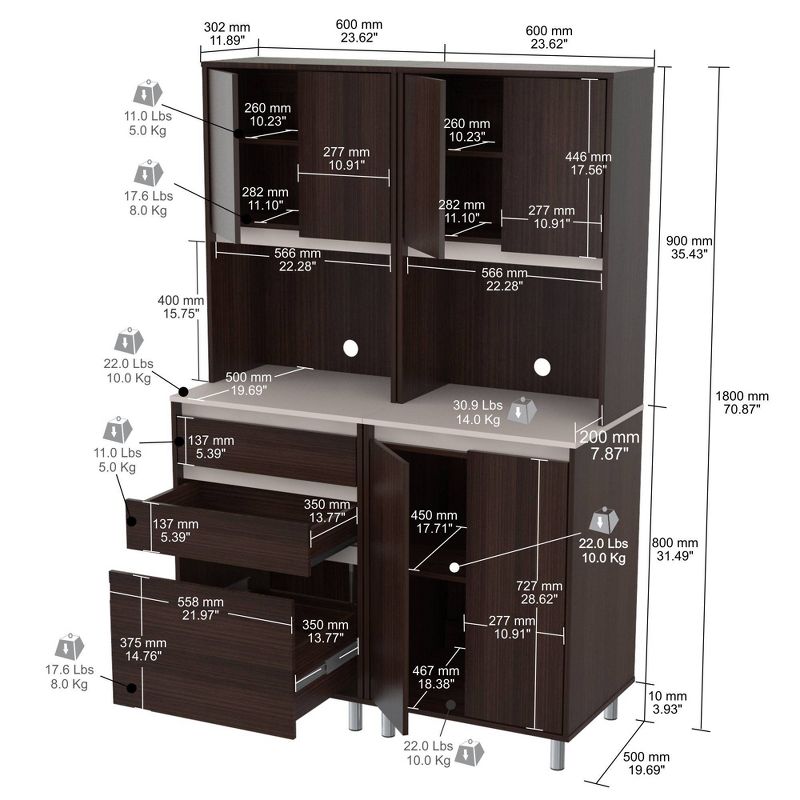 2pc Breakroom Storage System Espresso/Amber Gray - Inval