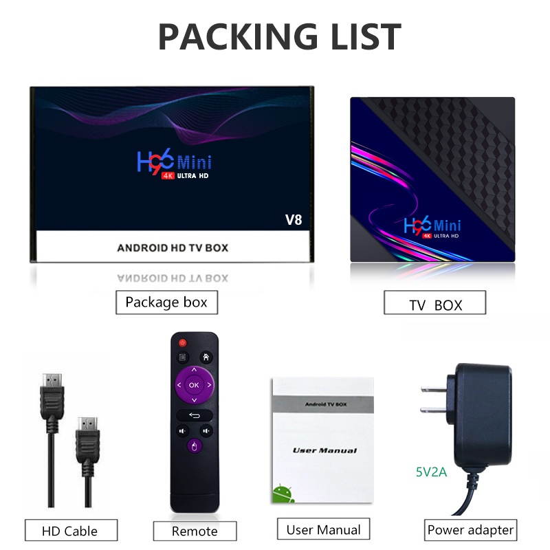 H96 Mini V8 RK3228A DDR3 2GB RAM eMMC 16GB ROM Android 10.0 4K HD TV Box Support TikTok TV Control 2.4G Wifi Widewine Level1 HEVC H.265 VP9 Video Decoding