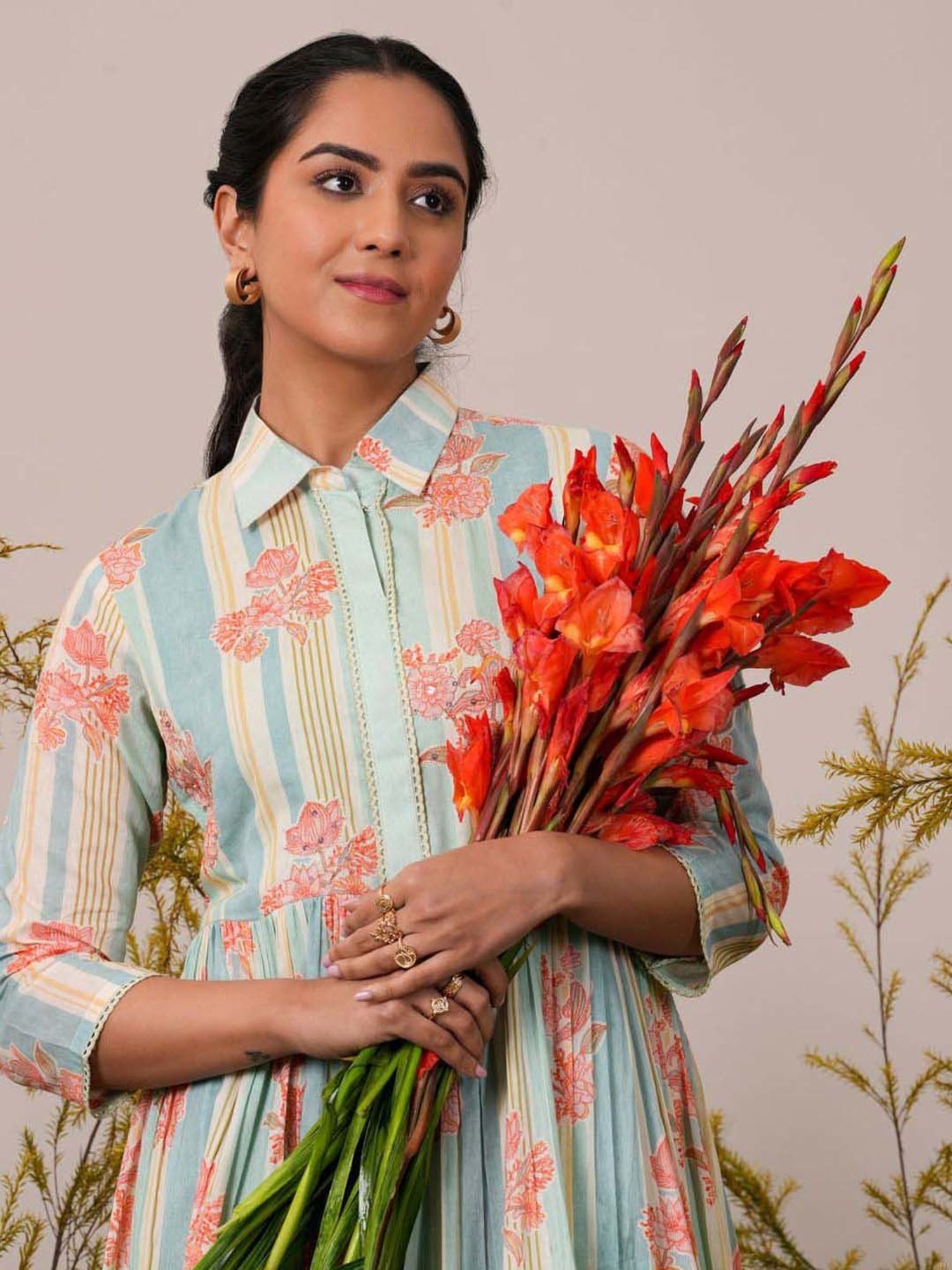 Libas Sea Green Cotton Printed Maxi Dress