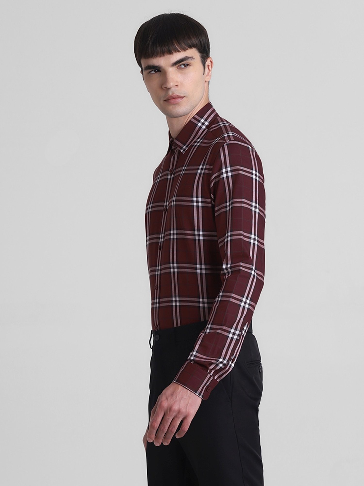 Jack & Jones Pomegranate Cotton Slim Fit Checks Shirt