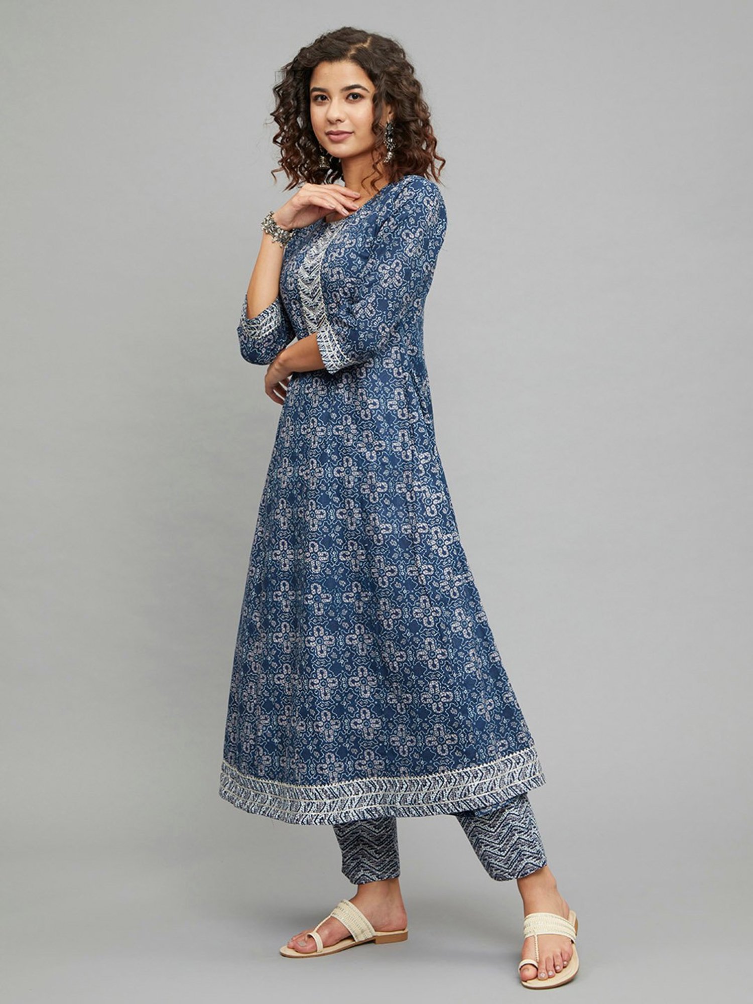 paislei Blue Embroidered Kurta & Palazzo Set