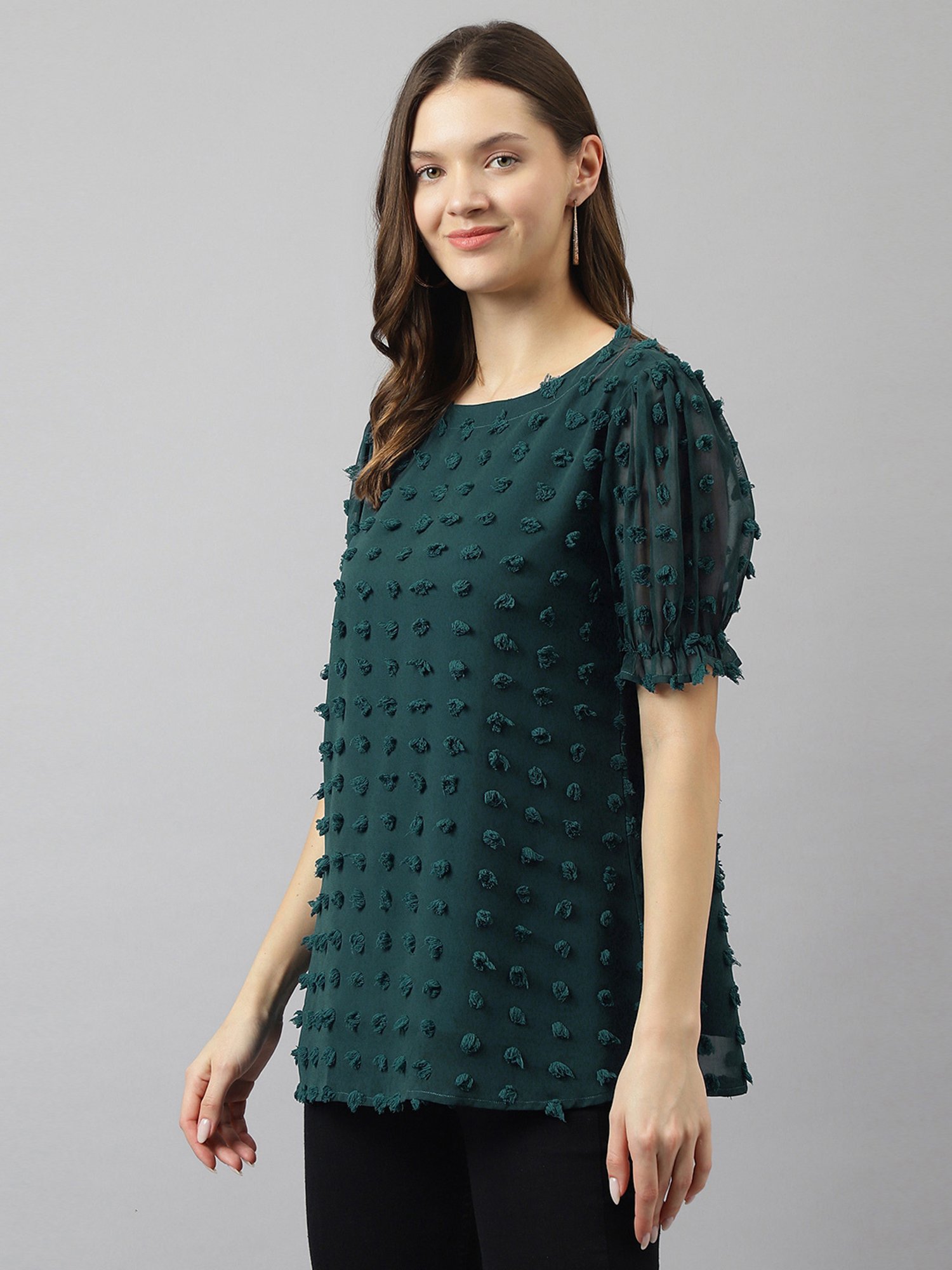 KERI PERRY Teal Self Design Top