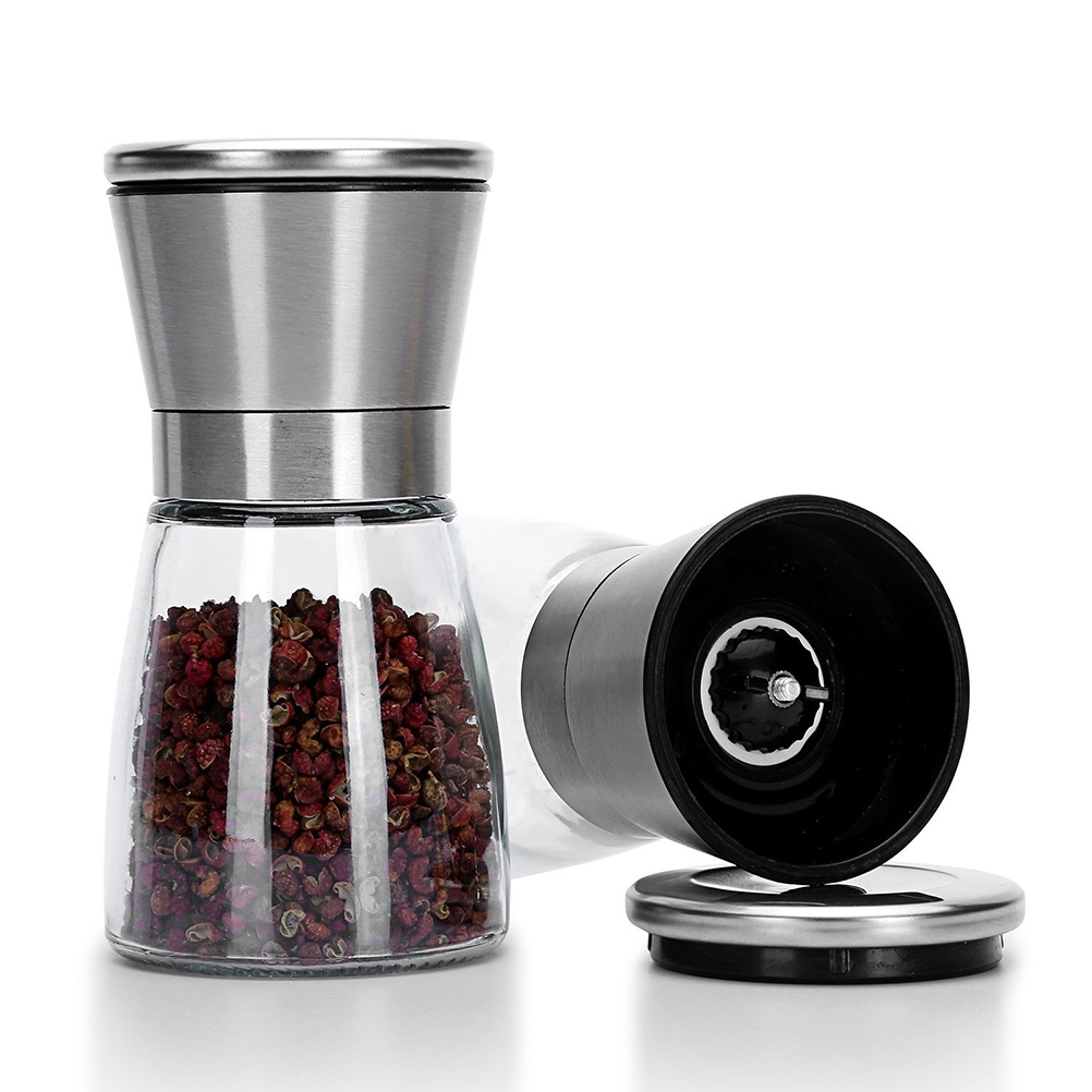 2pcs Stainless Steel Pepper Grinder Manual Pepper Cruchser Hand Crank Twist Spice Herb Mill