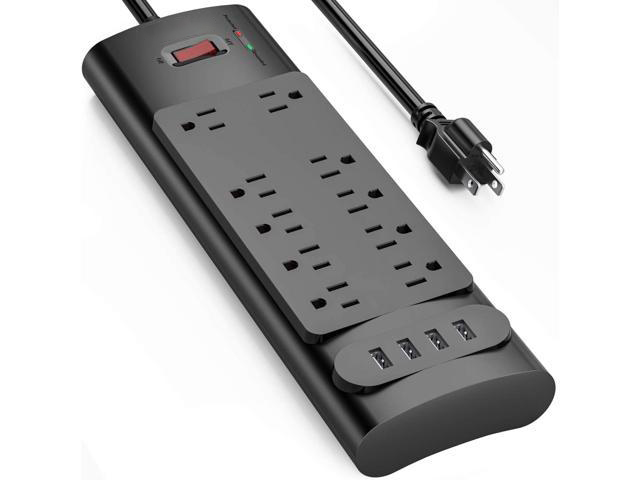 Power Strip, bototek Surge Protector with 10 AC Outlets and 4 USB Charging Ports,1875W/15A, 2100 Joules, 6 Feet Long Extension Cord for Smartphone Tablets Home,Office, Hotel- Black