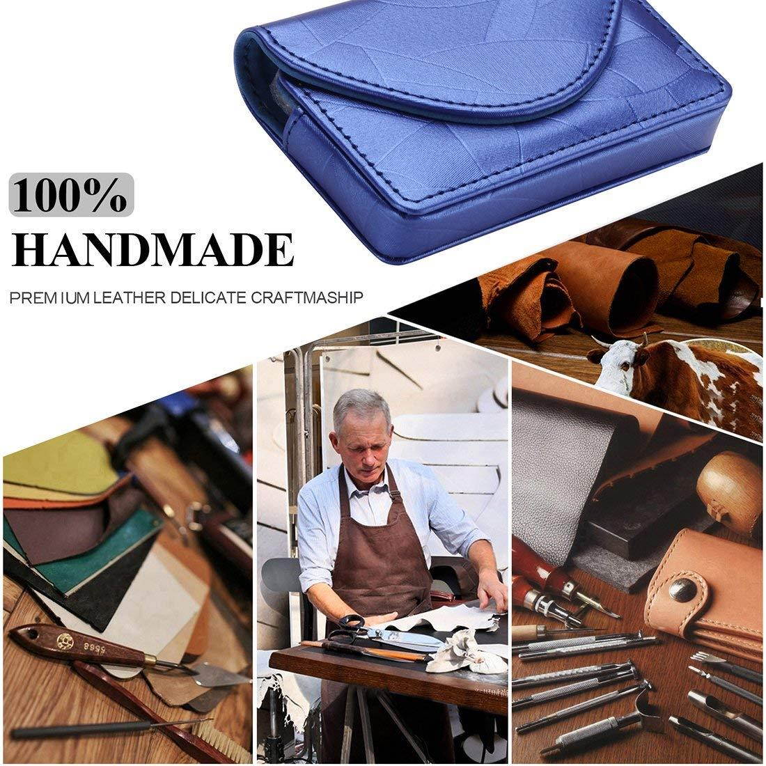 FYY Business card holder, Handmade Premium PU Leather Business Name Card Case Universal Card Holder with Magnetic Closure (Hold 30 pics of cards) Navy Blue