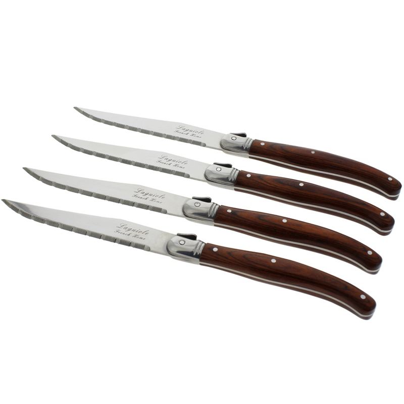 4pk Stainless Steel Laguiole Pakkawood Steak Knives Brown - French Home