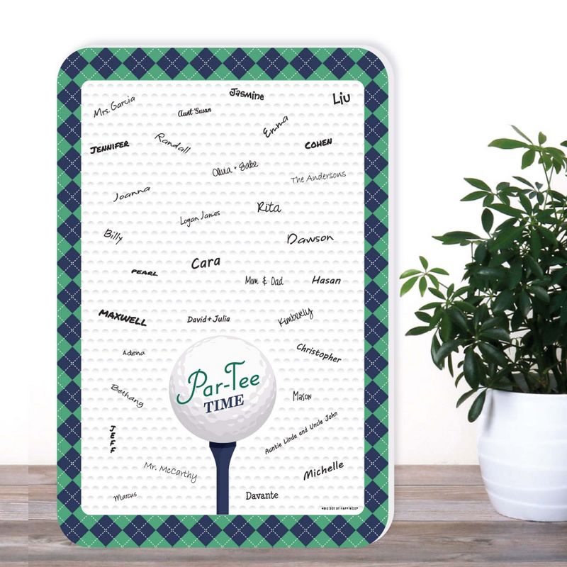 Big Dot of Happiness Par-Tee Time - Golf - Guest Book Sign - Birthday or Retirement Party Guestbook Alternative - Signature Mat