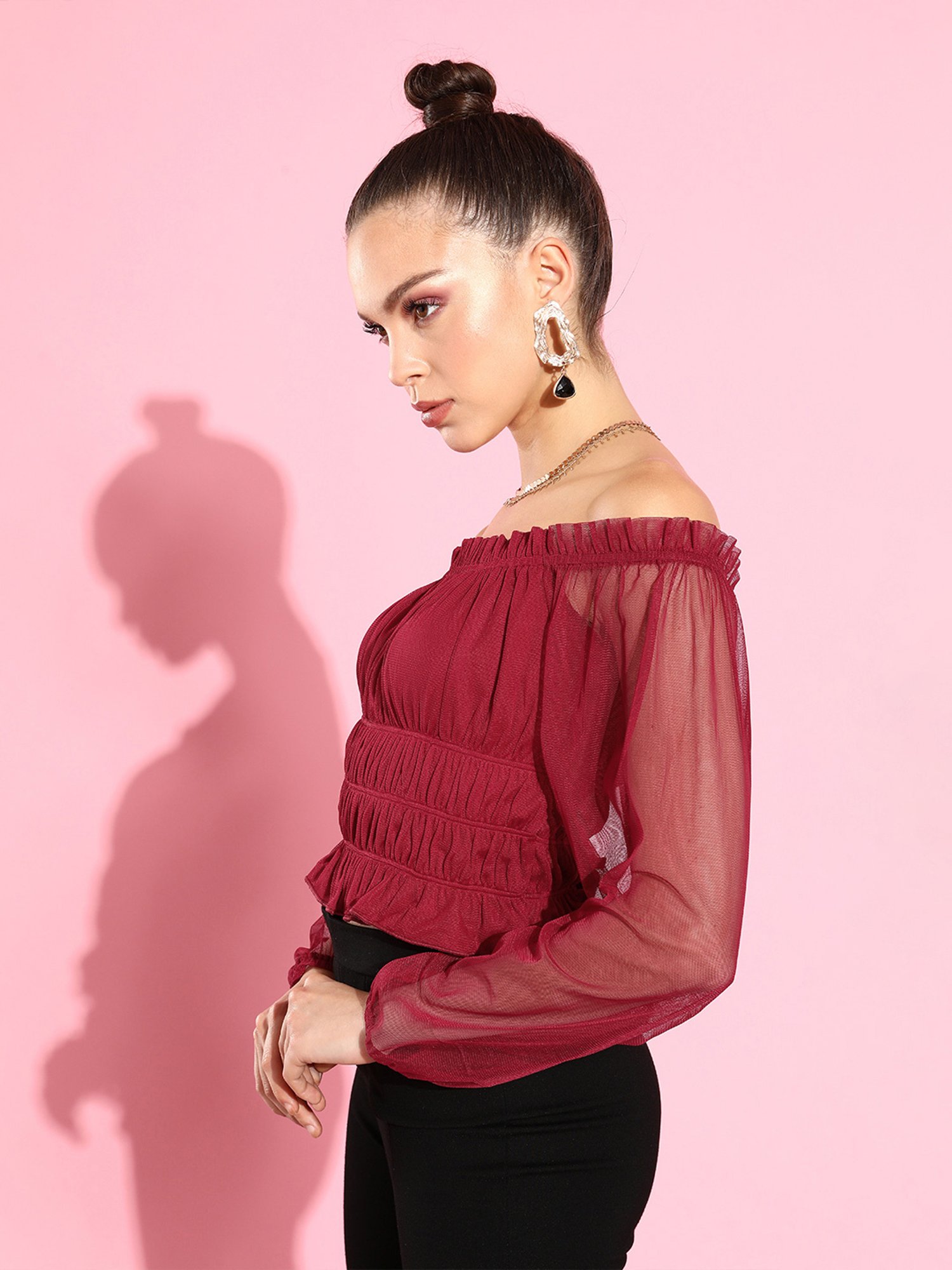 KASSUALLY Maroon Relaxed Fit Top