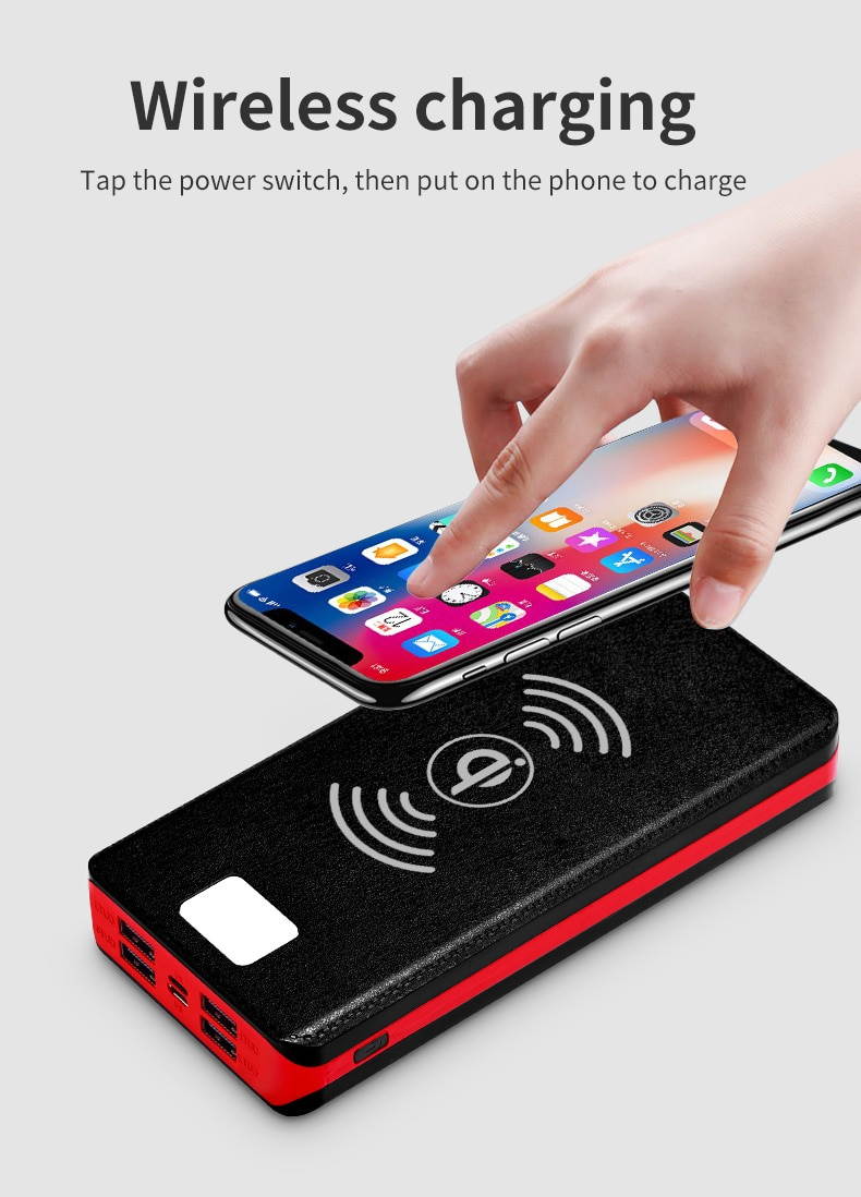 15000mAh Wireless Solar Power Bank Portable Charger Large Capacity 4 USB External Battery LED Fast Charging for Xiaomi IPhone