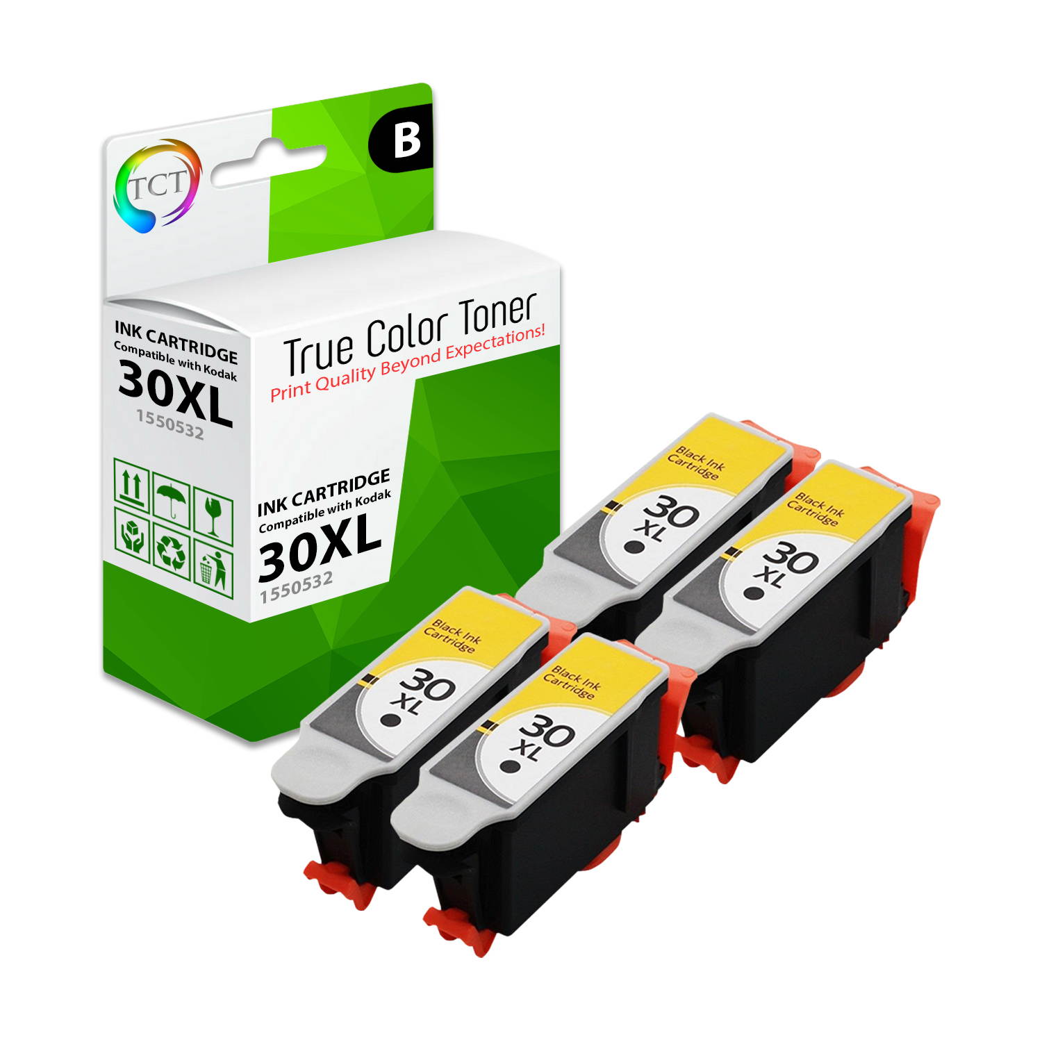 TCT Compatible Ink Cartridge Replacement for Kodak 30XL 30 XL 1550532 Black High Yield works with Kodak ESP C110 C310 C315, Office 2150 Printers (670 Pages) - 4 Pack