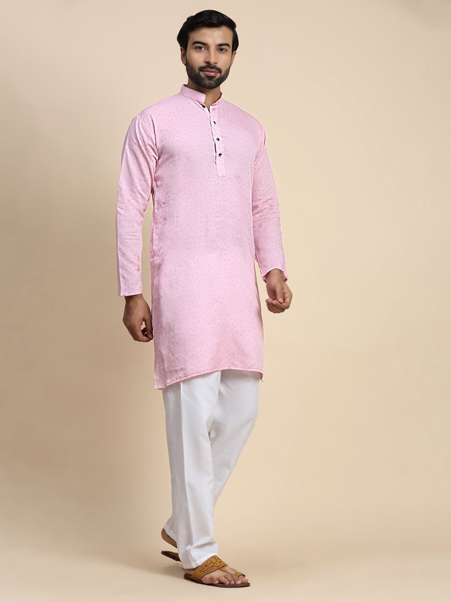 Pro-Ethic Style Developer Pink & White Cotton Regular Fit Printed Kurta Bottom Set
