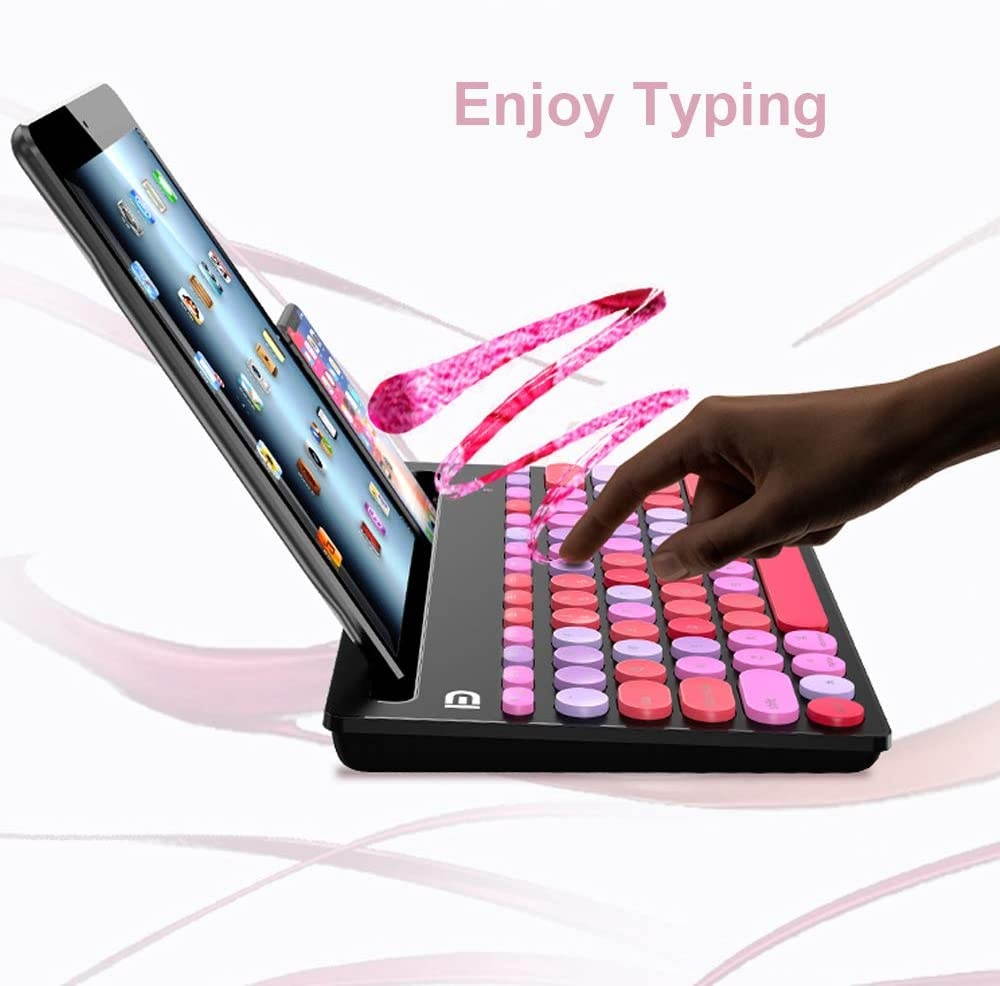 Wireless Bluetooth Keyboard, Attoe Dual Mode Multi-Device Cute Portable Slim Wireless Keyboard with USB Nano, 20m Connection Distance for Tablet PC Windows Android iOS Mac (Black)