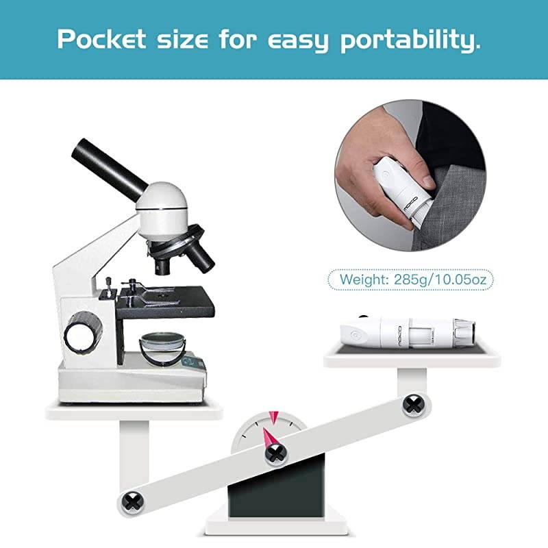 WiFi USB Digital Microscope, 1080P HD 2MP Camera, 50x to 1000x Magnification Mini Pocket Handheld Wireless Endoscope 8 LED, Arm Stand Compatible with iPhone/iPad/Mac/Window/Android/iOS - White