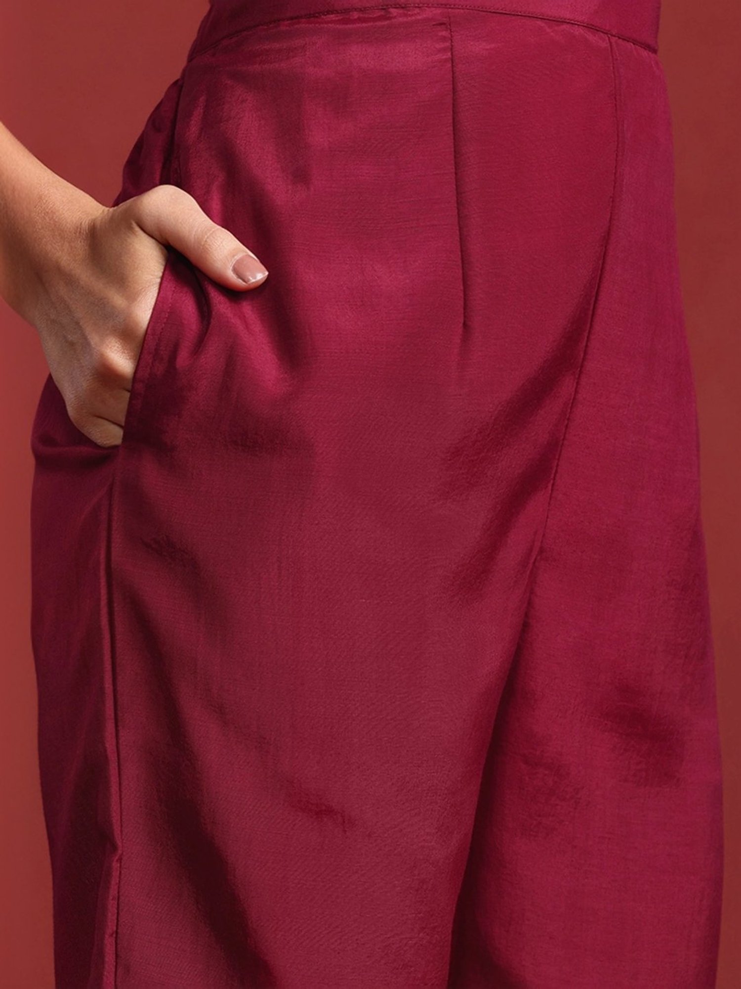 Indo Era Maroon Embroidered Kurta Pant Set With Dupatta
