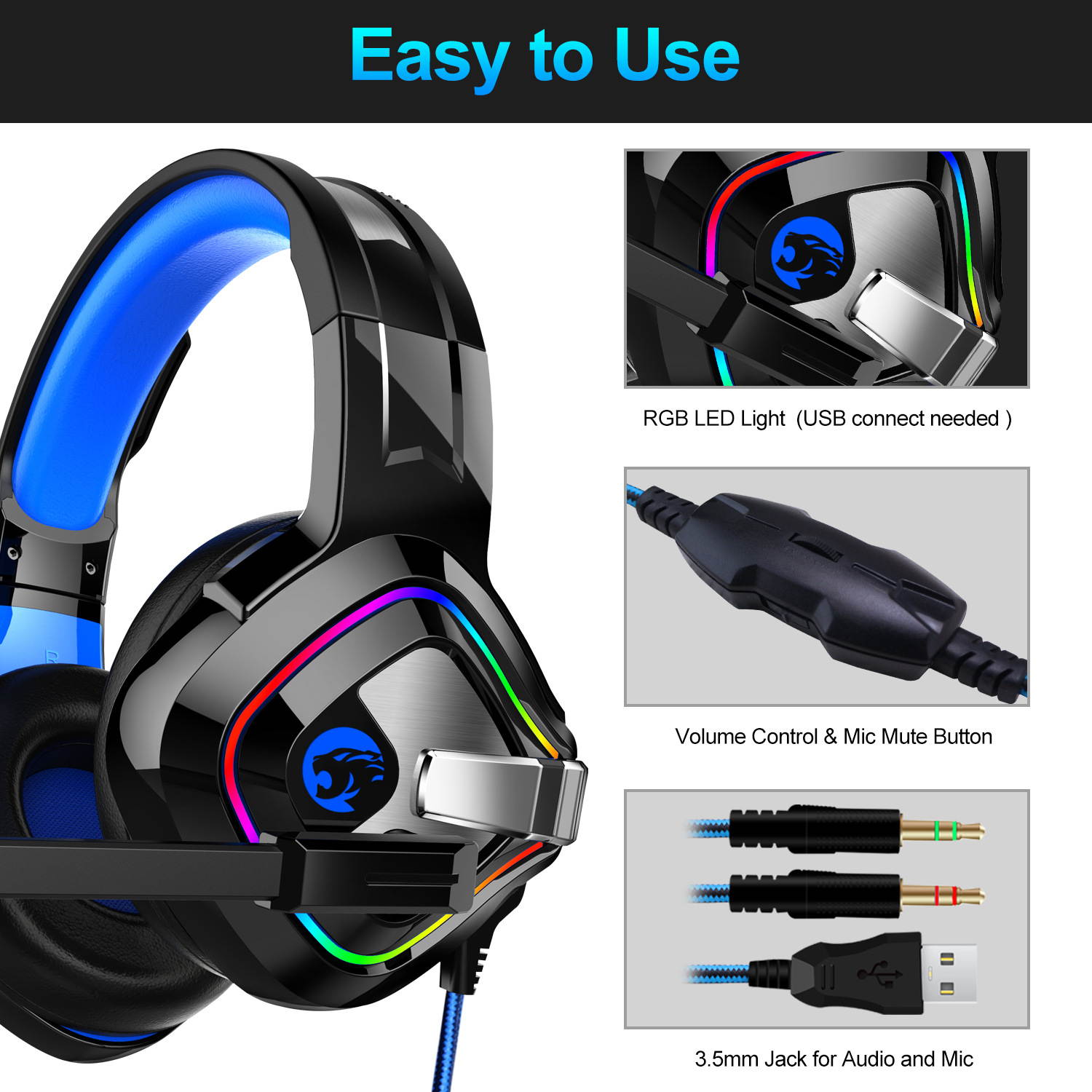 YOBO A66 RGB Gaming Headset 7.1 Sound Stereo RGB  Headphones with Microphone  for PS4 Laptop Desktop PC Gamer