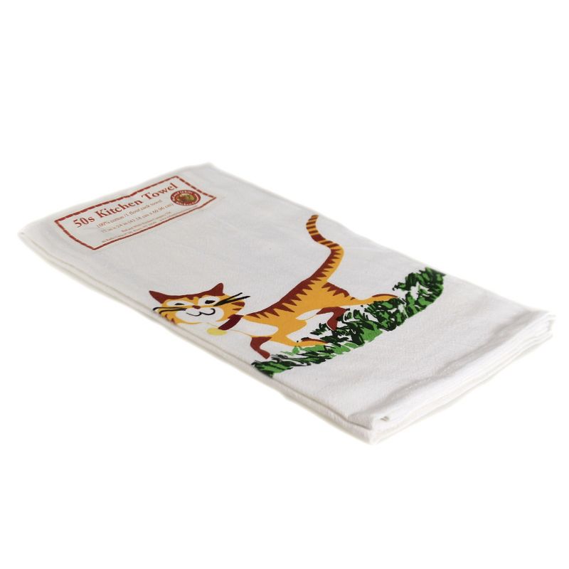 Tabletop 24.0" Happy Cat Flour Sack Towel 100% Cotton Retro Design 1950 Red And White Kitchen Company  -  Kitchen Towel