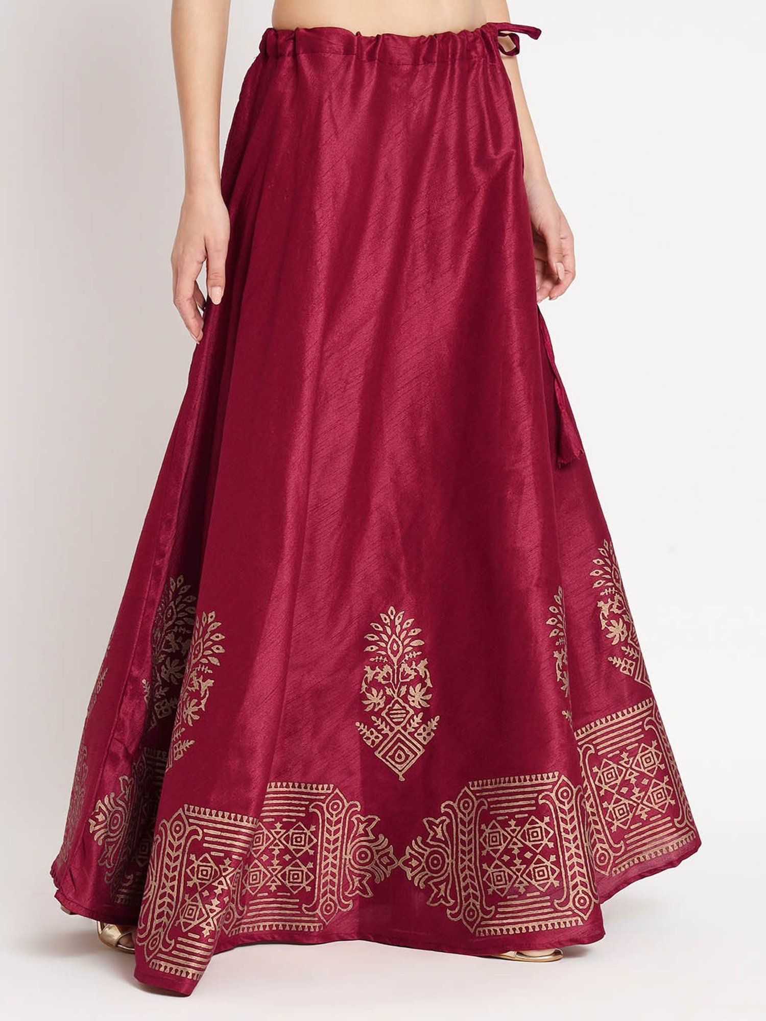 studiorasa Maroon Hand Block Print Skirt