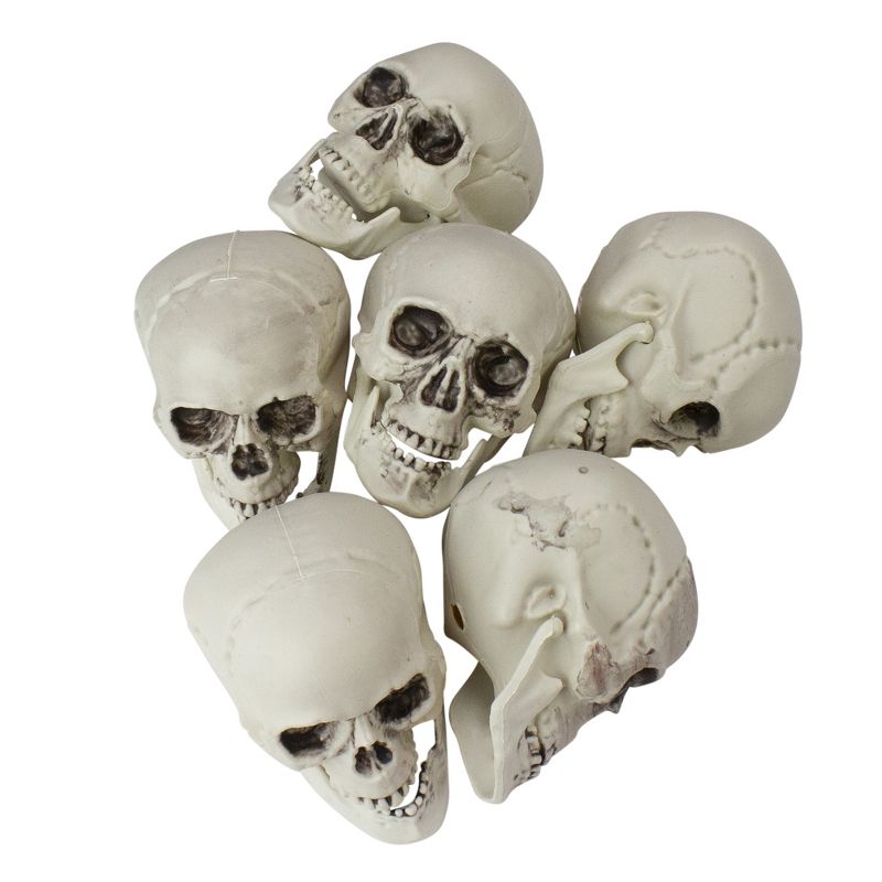 Northlight 3.5" Skeleton Skull Heads with Open Mouths Halloween Decorations 6ct - White/Gray