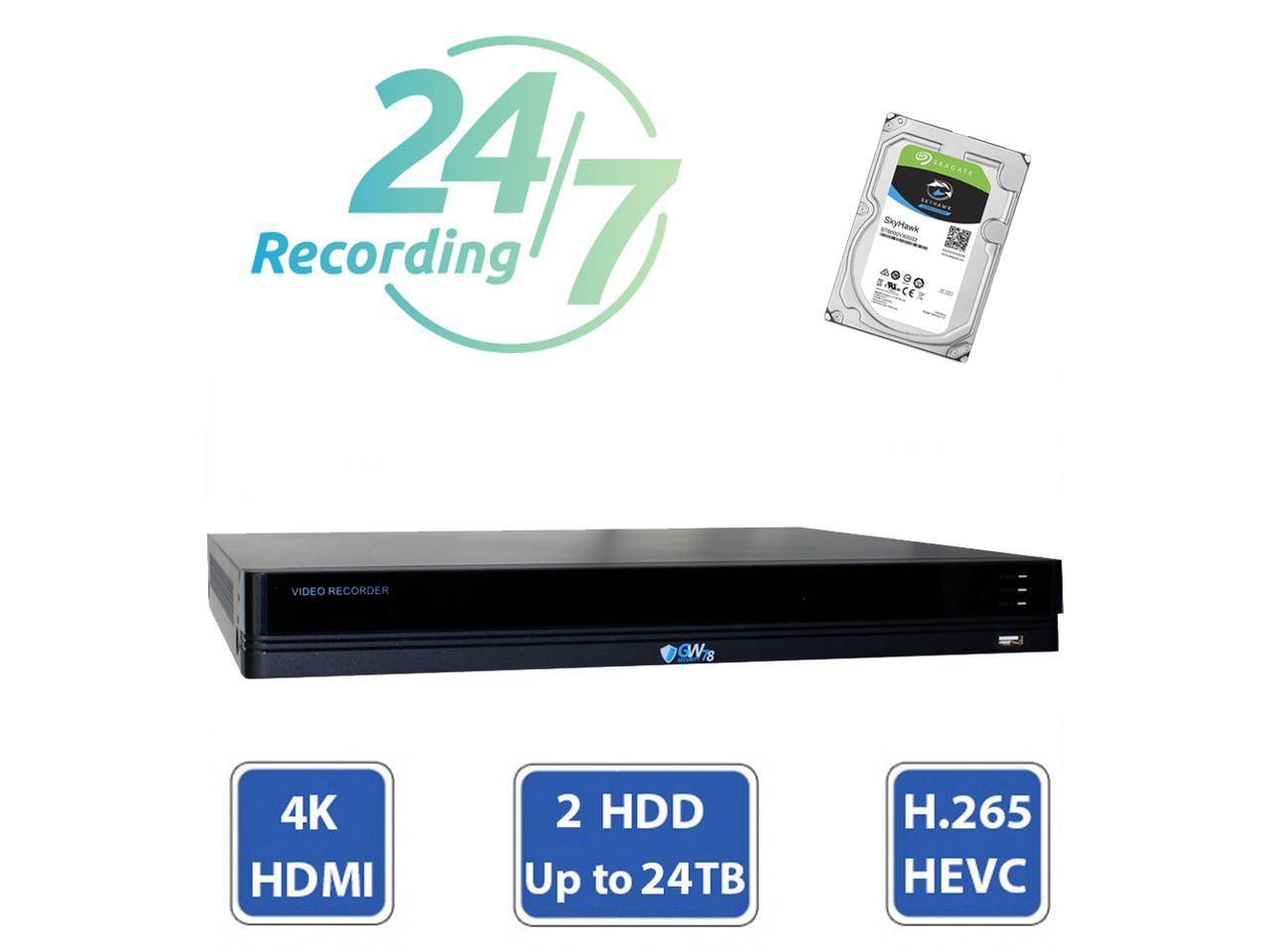 GW Security 8 Channel 4K 8MP (3840&times;2160) H.265+ IP PoE AI Smart NVR Security Camera System with 4 x Outdoor/Indoor 4K Microphone Dome Security Cameras, Human Detection, Starlight Color Night Vision