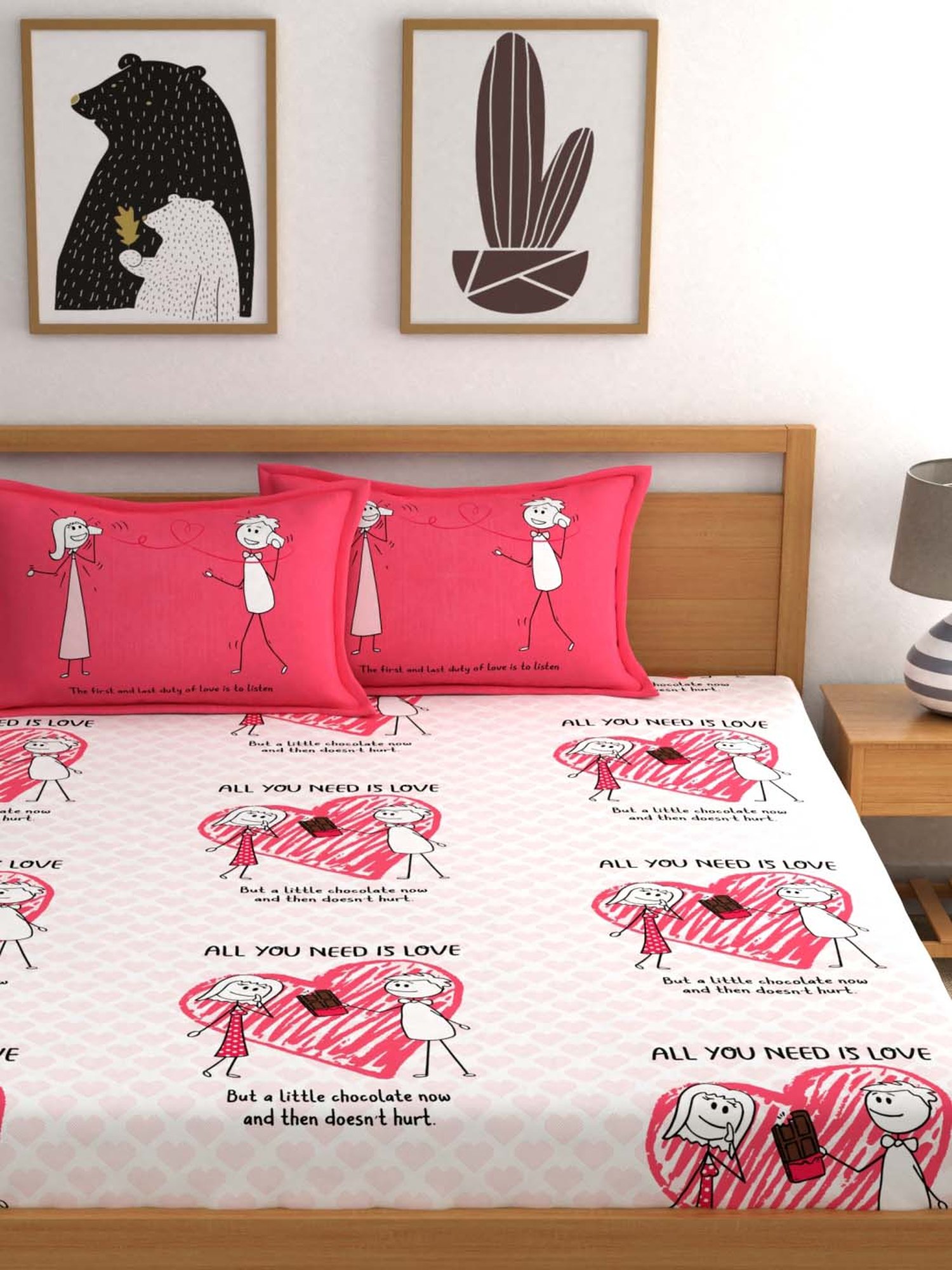 My Room Pink 210 TC Cotton Bed Sheet Set