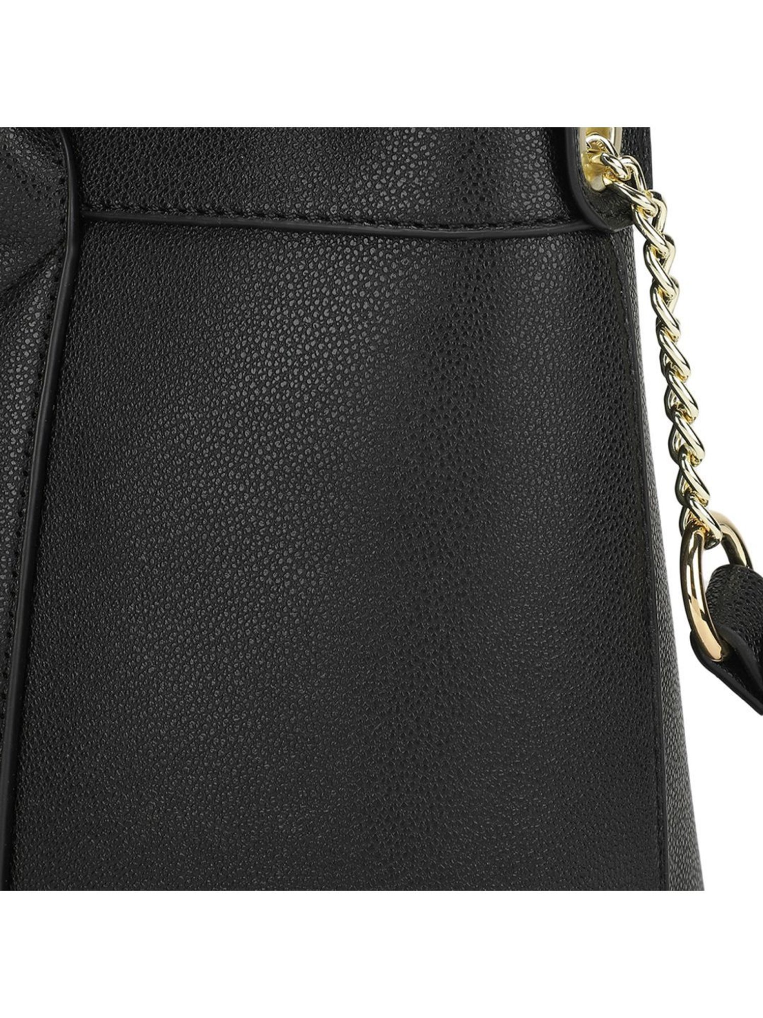 Tyra Lina Black Solid Faux Leather Tote Handbag