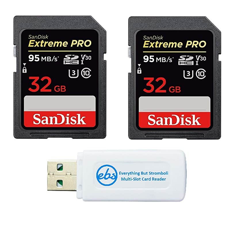32GB Two Pack Extreme Pro Memory Card works with Nikon D3400 D3300 D750 D5500 D5300 D500 AW130 W100 L840 Digital DSLR Camera SDHC 4K V30 UHSI with Everything But Stromboli Reader