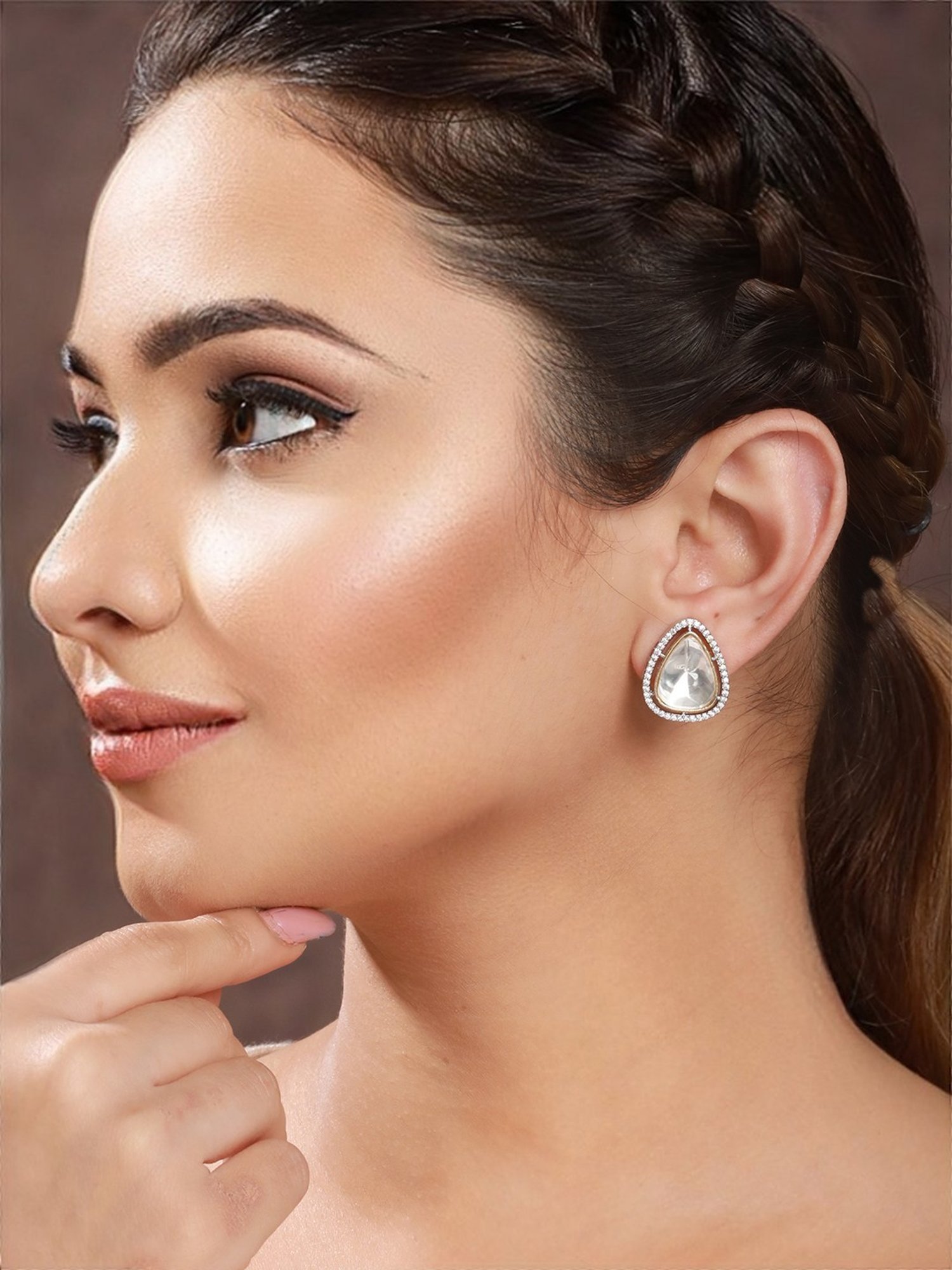 Saraf RS Jewellery Silver Kundan &CZ Studded Studds Earrings