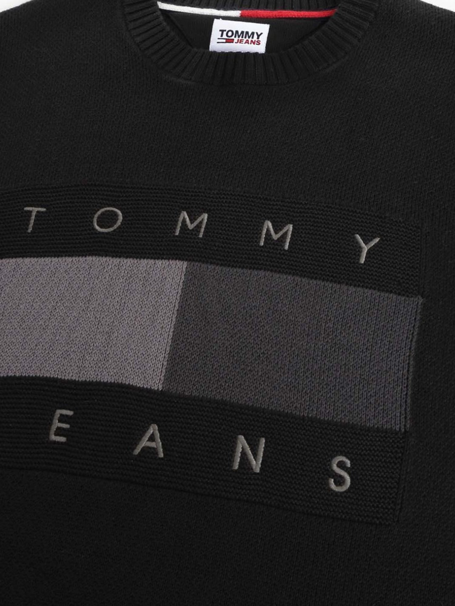 Tommy Hilfiger Black Cotton Relaxed Fit Colour Block Sweaters