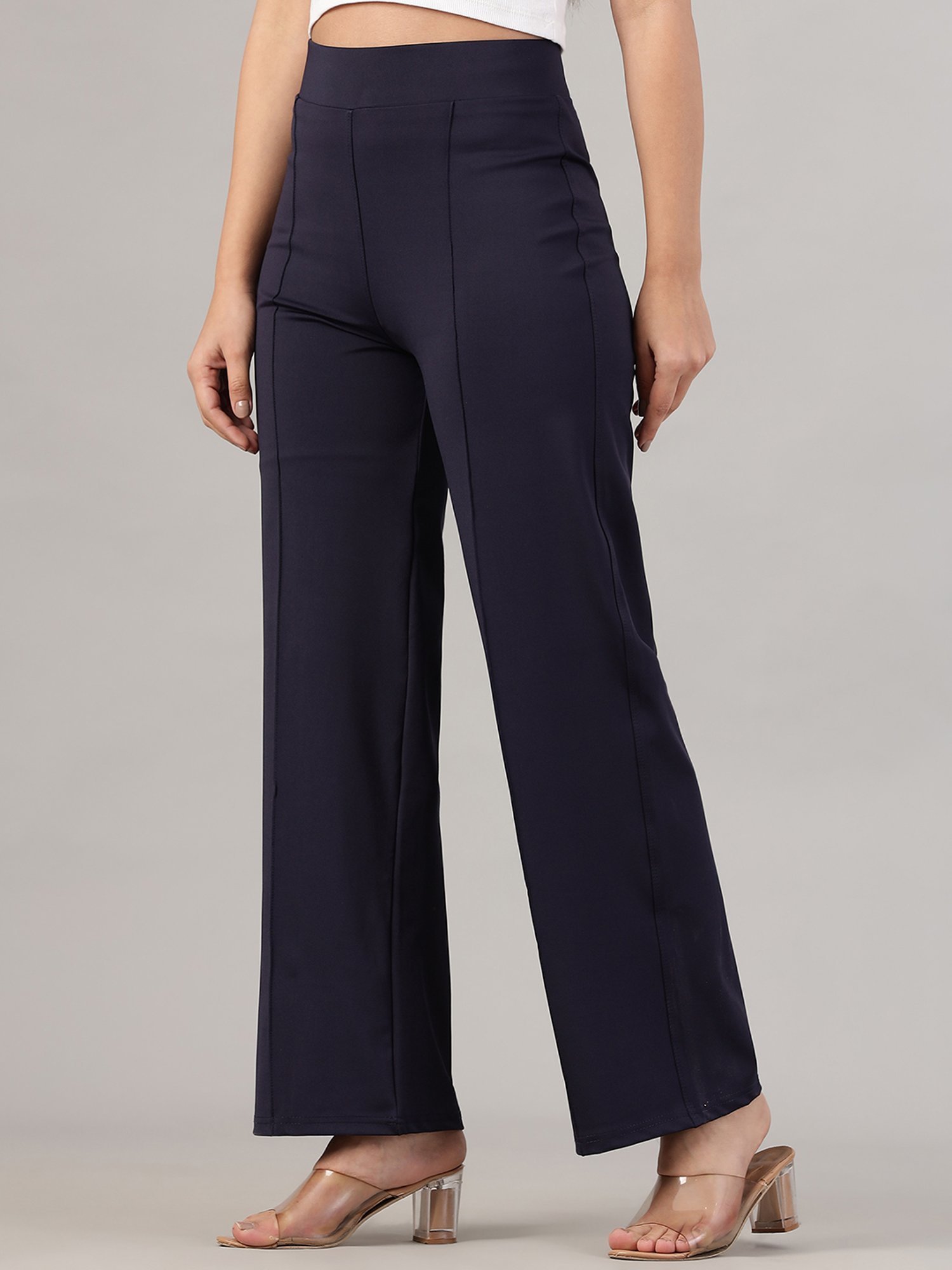 FITHUB Navy Relaxed Fit High Rise Trousers