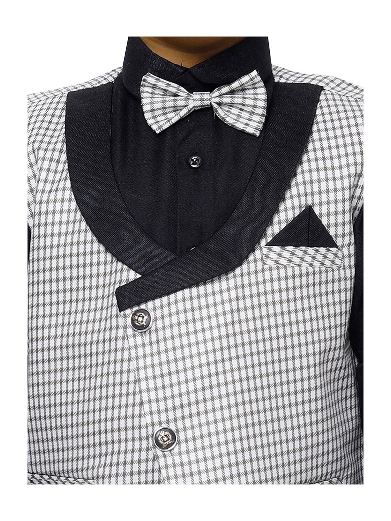 Pro-Ethic Style Developer Kids White & Black Checks Full Sleeves Shirt, Waistcoat, Pants with Bow